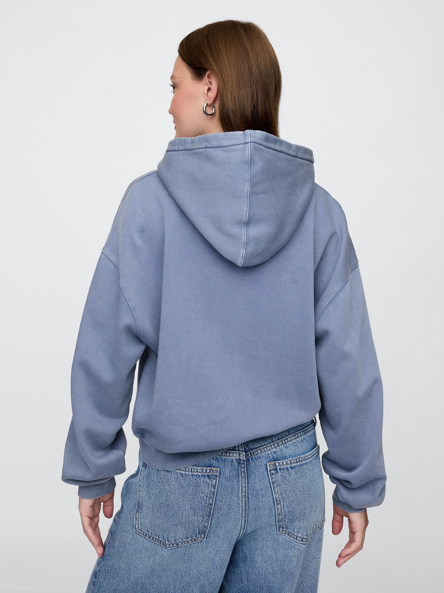 Blue Vintage Soft Fleece-Lined Cropped Logo Hoodie - Image 2 of 7