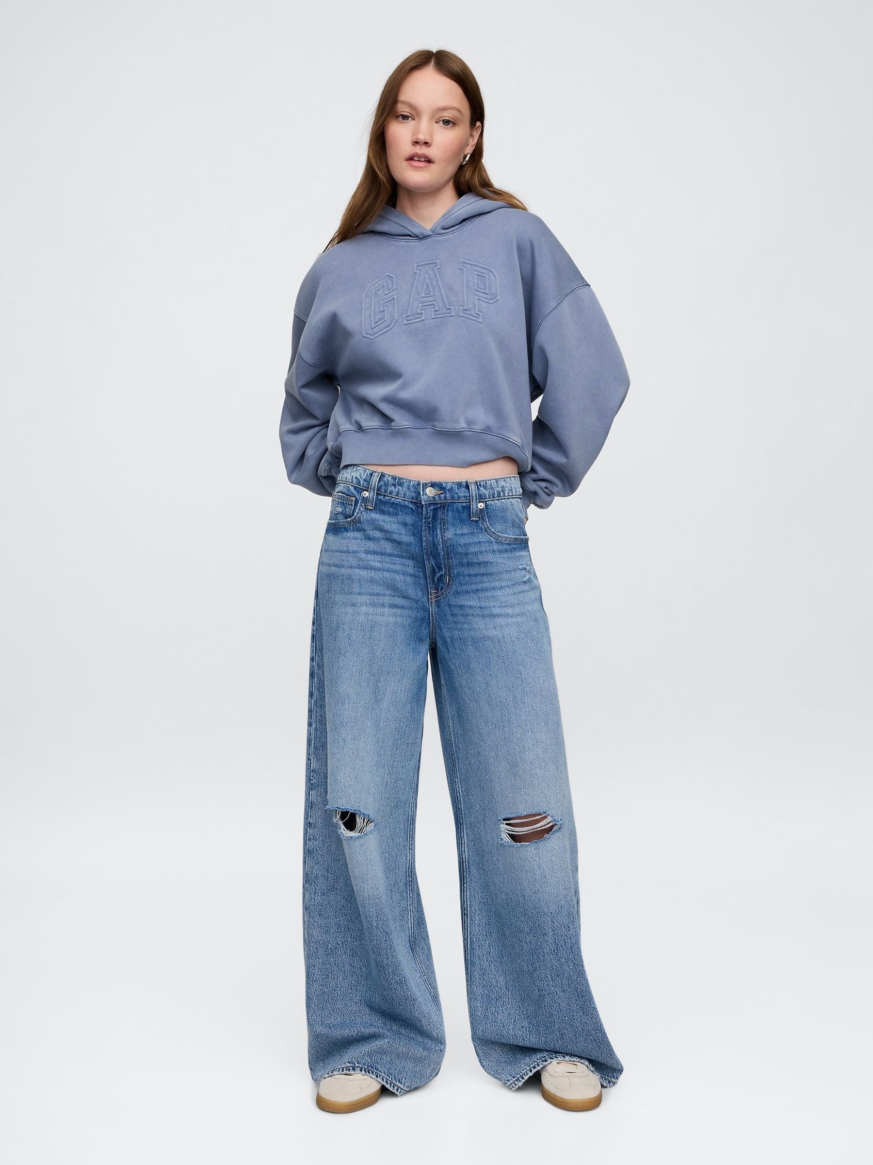 Blue Vintage Soft Fleece-Lined Cropped Logo Hoodie | Gap