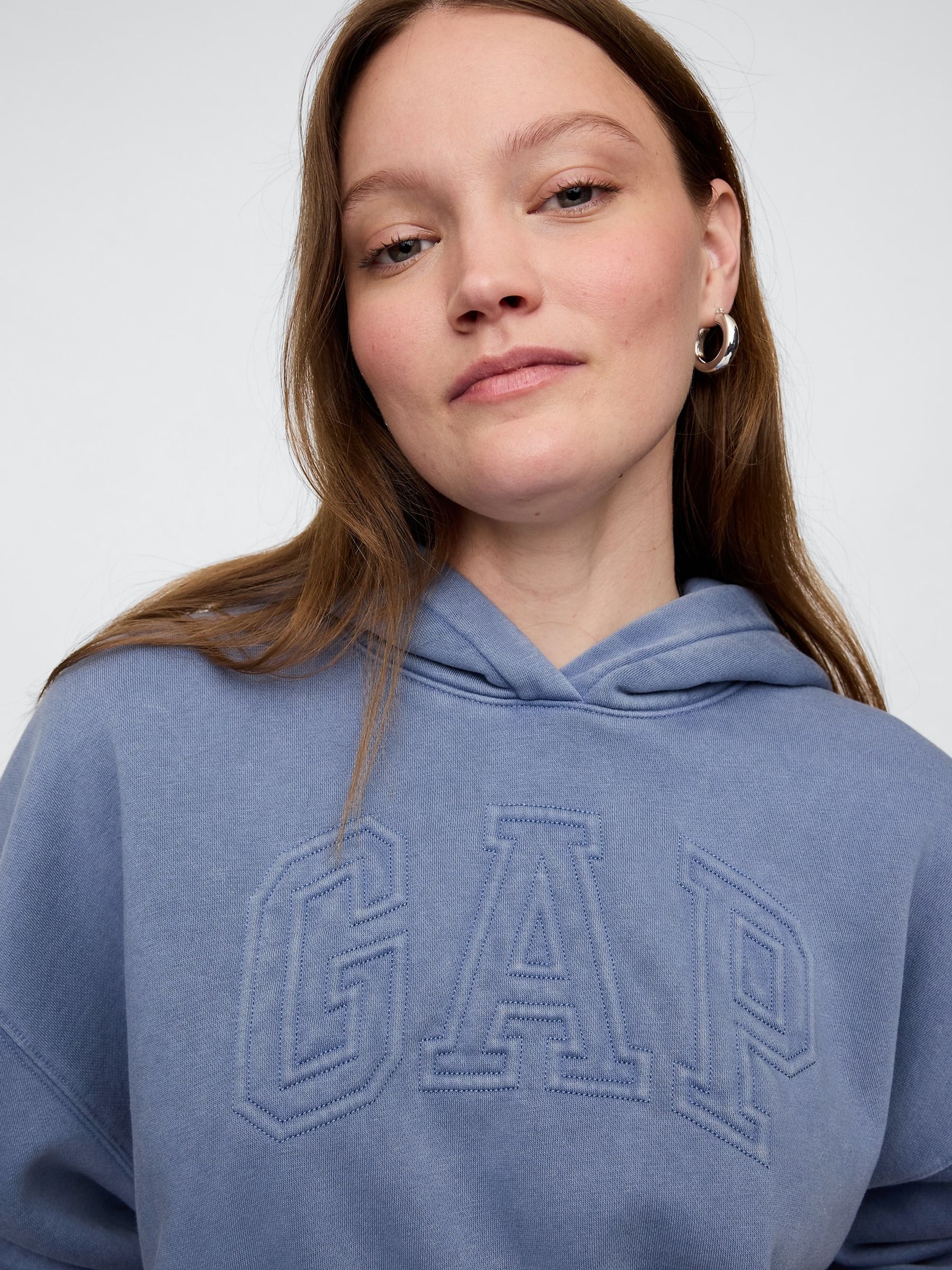 Blue Vintage Soft Fleece-Lined Cropped Logo Hoodie - Image 4 of 7