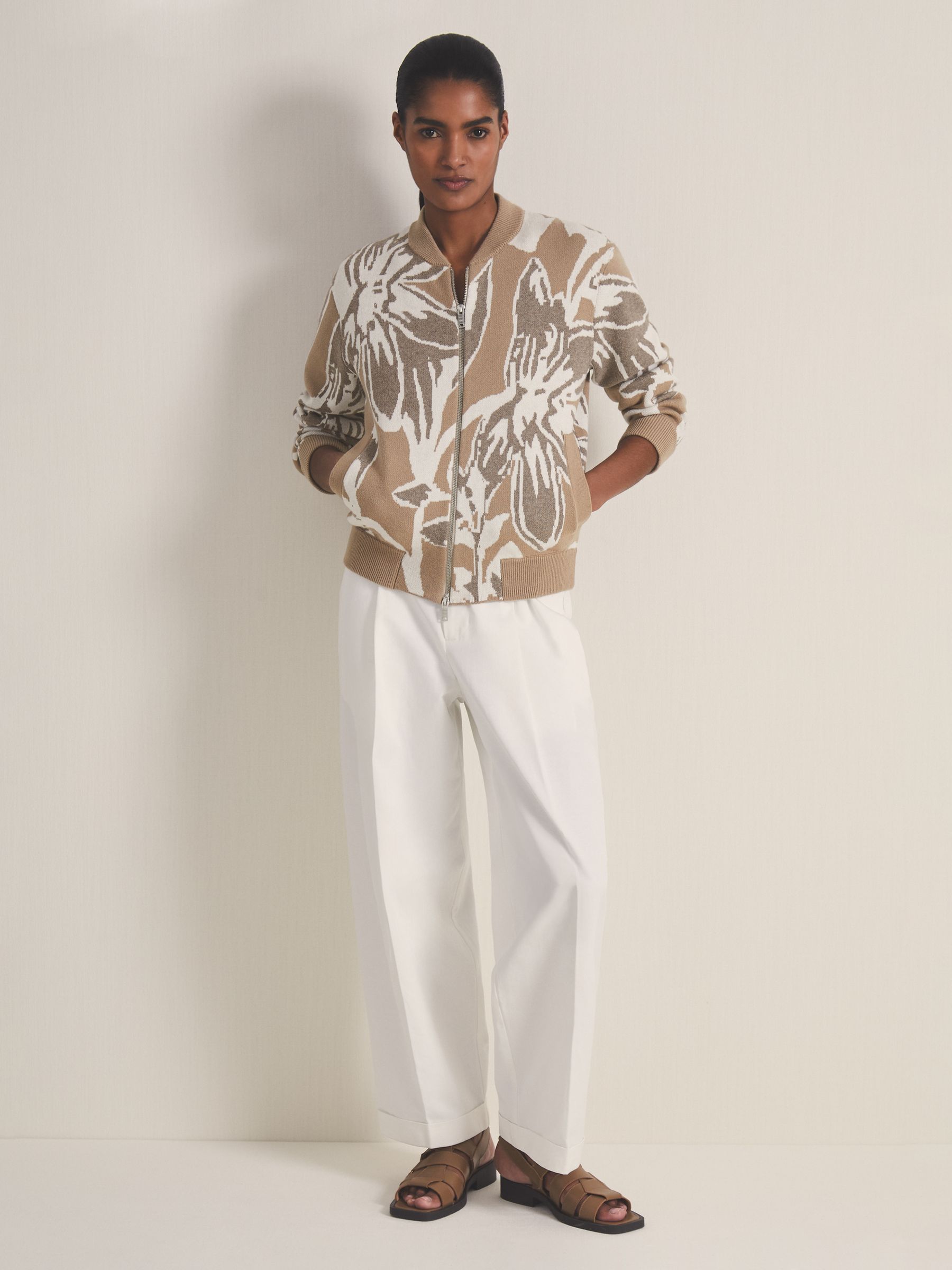 Reiss | Les 100 Ciels Jacquard Cardigan in Mink - Image 1 of 6