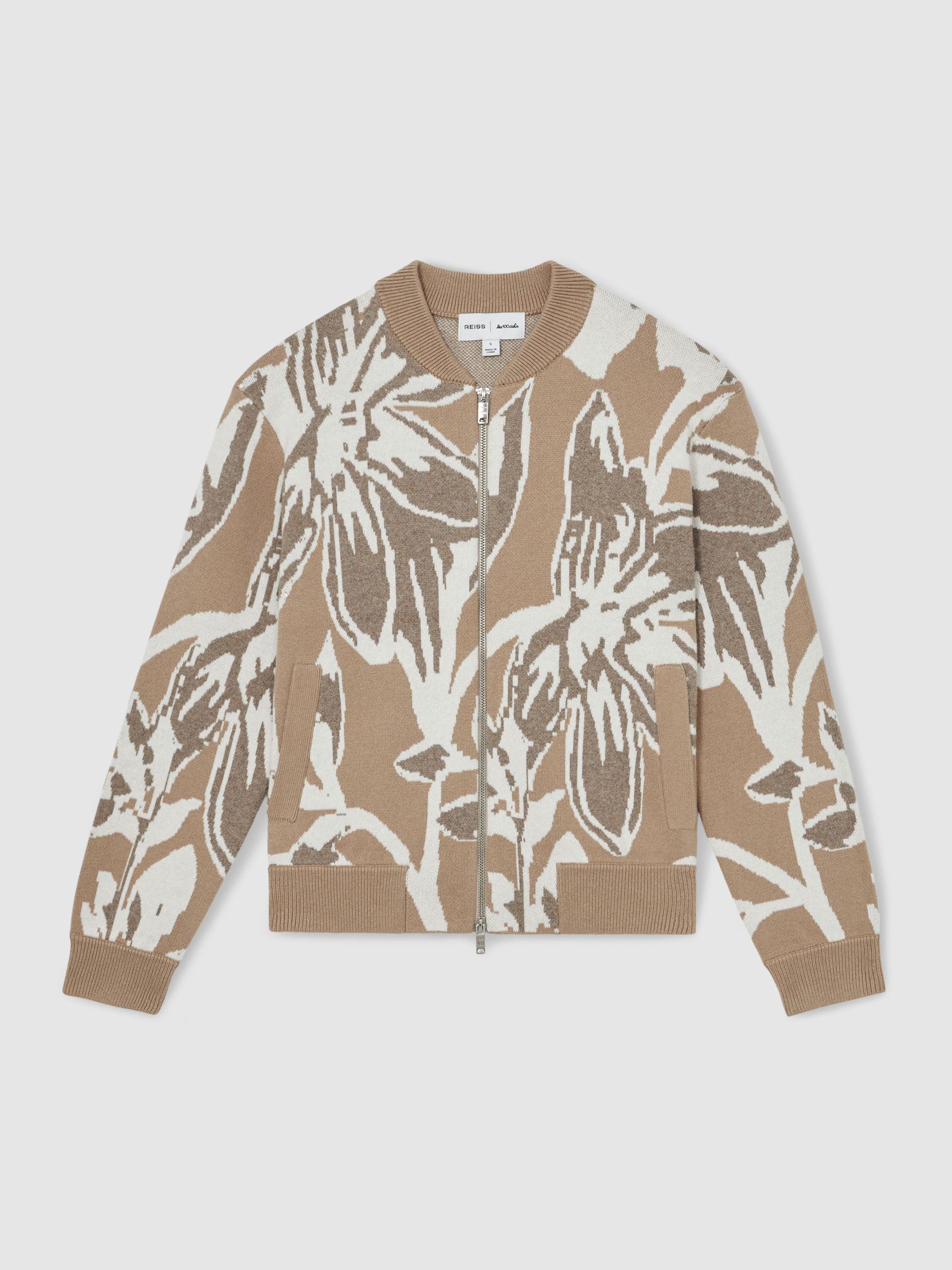 Reiss | Les 100 Ciels Jacquard Cardigan in Mink - Image 2 of 6
