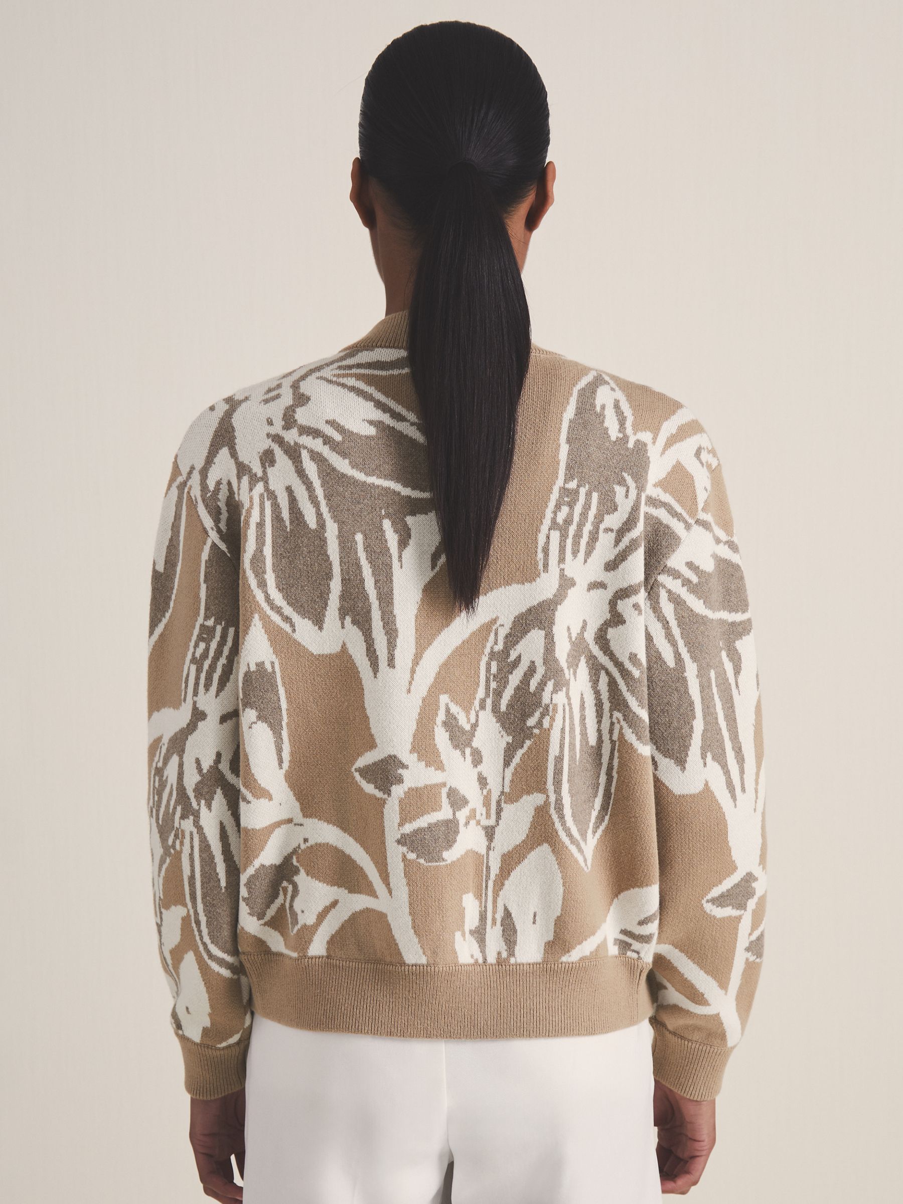 Reiss | Les 100 Ciels Jacquard Cardigan in Mink - Image 4 of 6