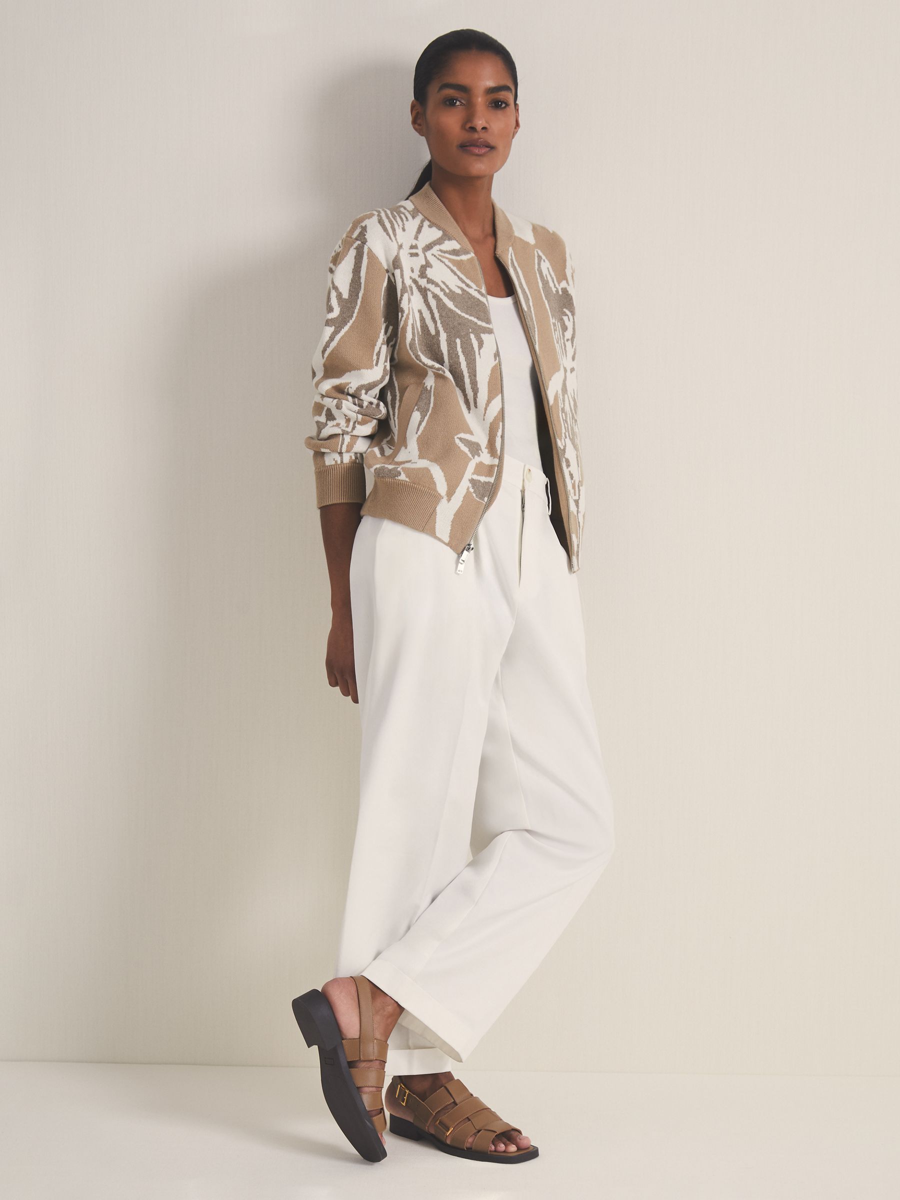 Reiss | Les 100 Ciels Jacquard Cardigan in Mink - Image 5 of 6