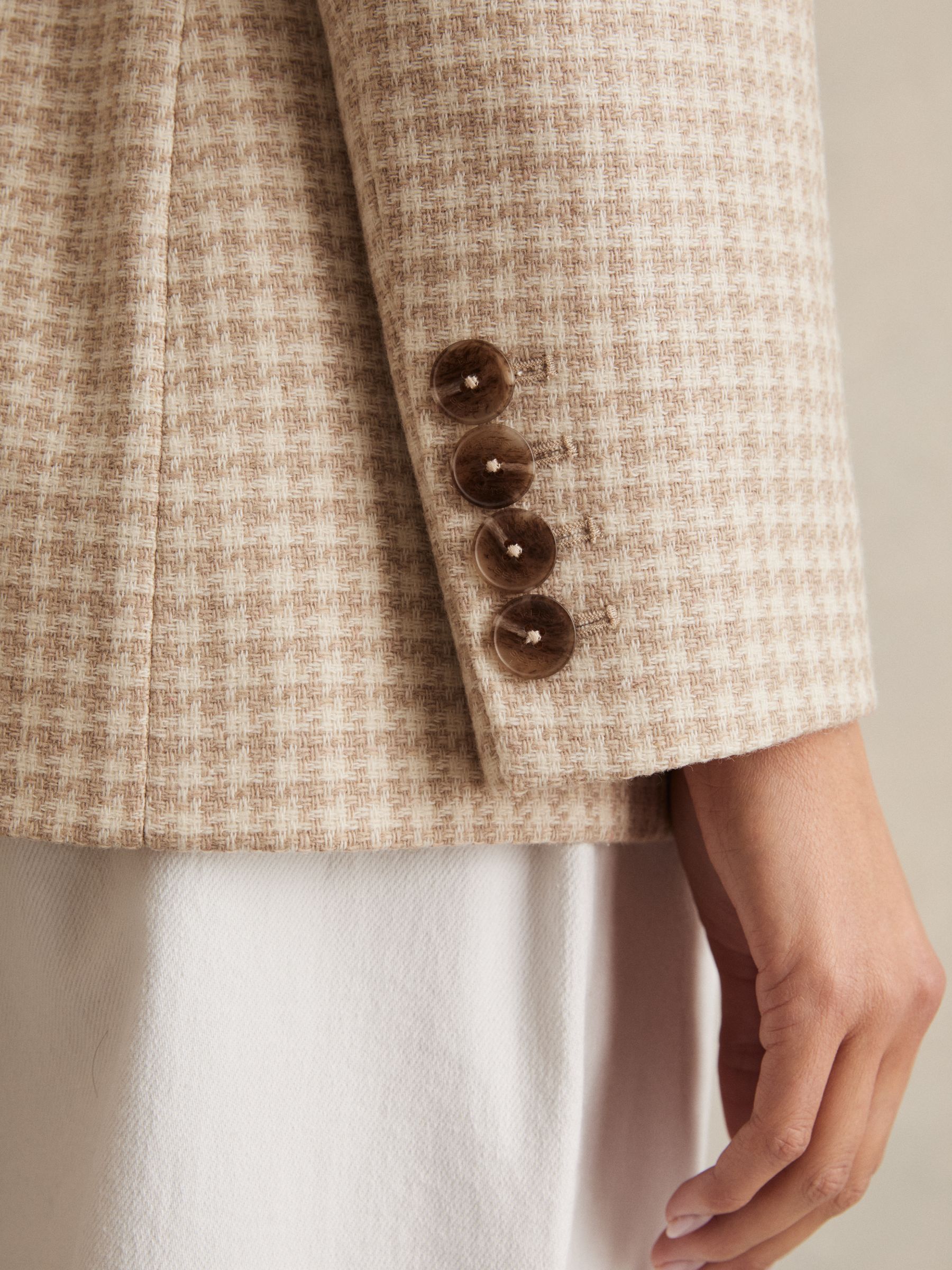 Petite Double Breasted Check Blazer With Wool in Neutral Check - Image 4 of 7