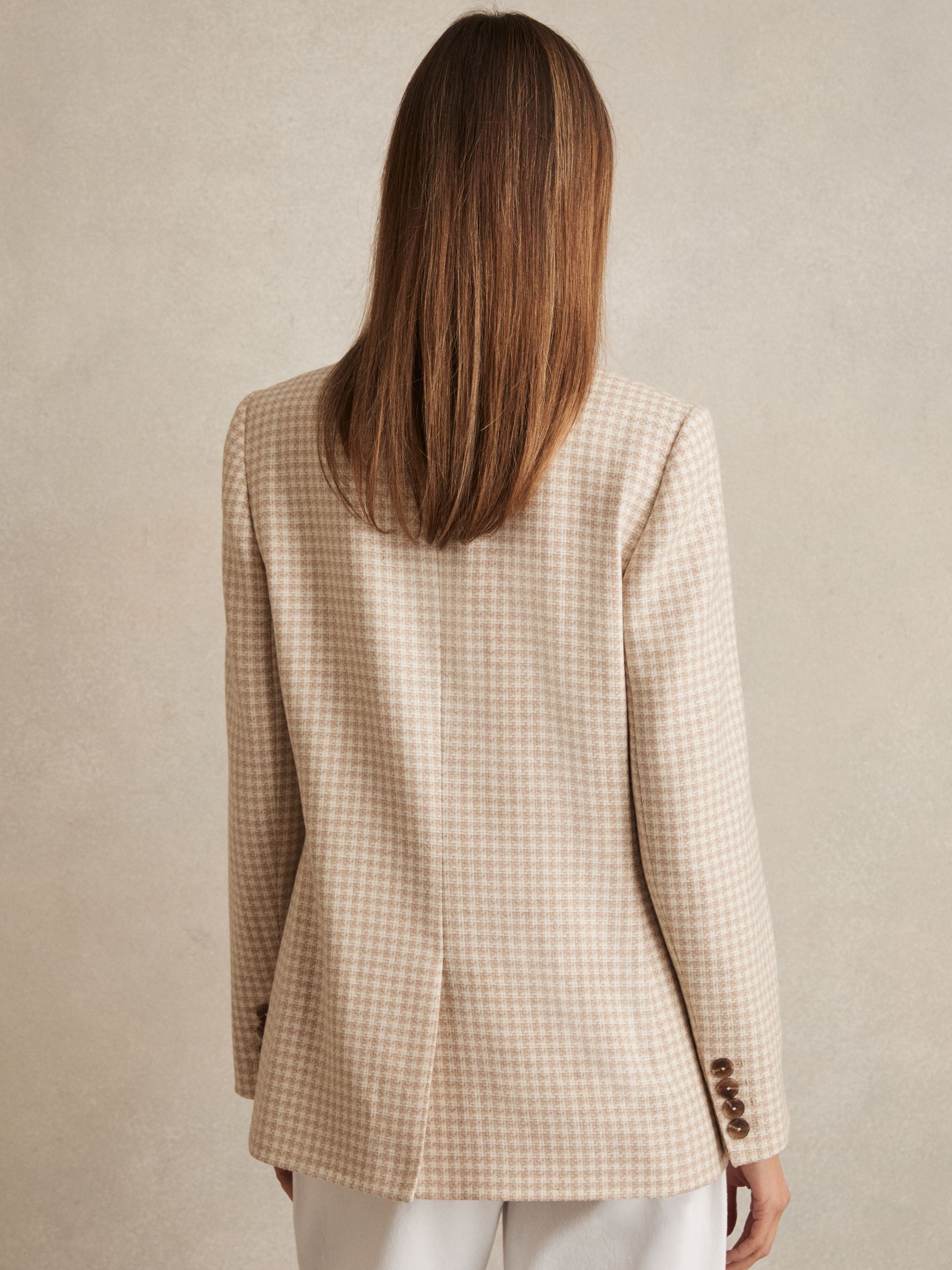 Petite Double Breasted Check Blazer With Wool in Neutral Check - Image 5 of 7