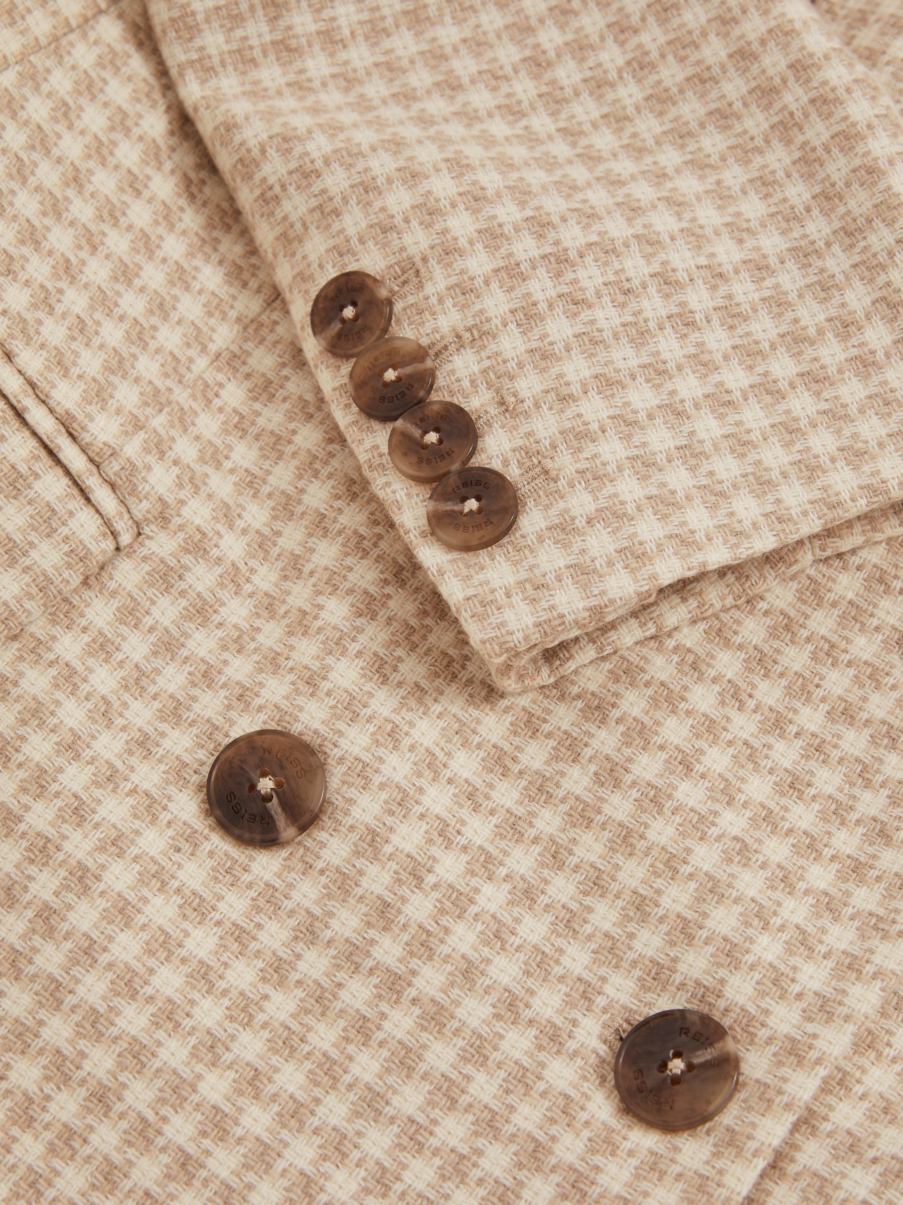Petite Double Breasted Check Blazer With Wool in Neutral Check - Image 6 of 7