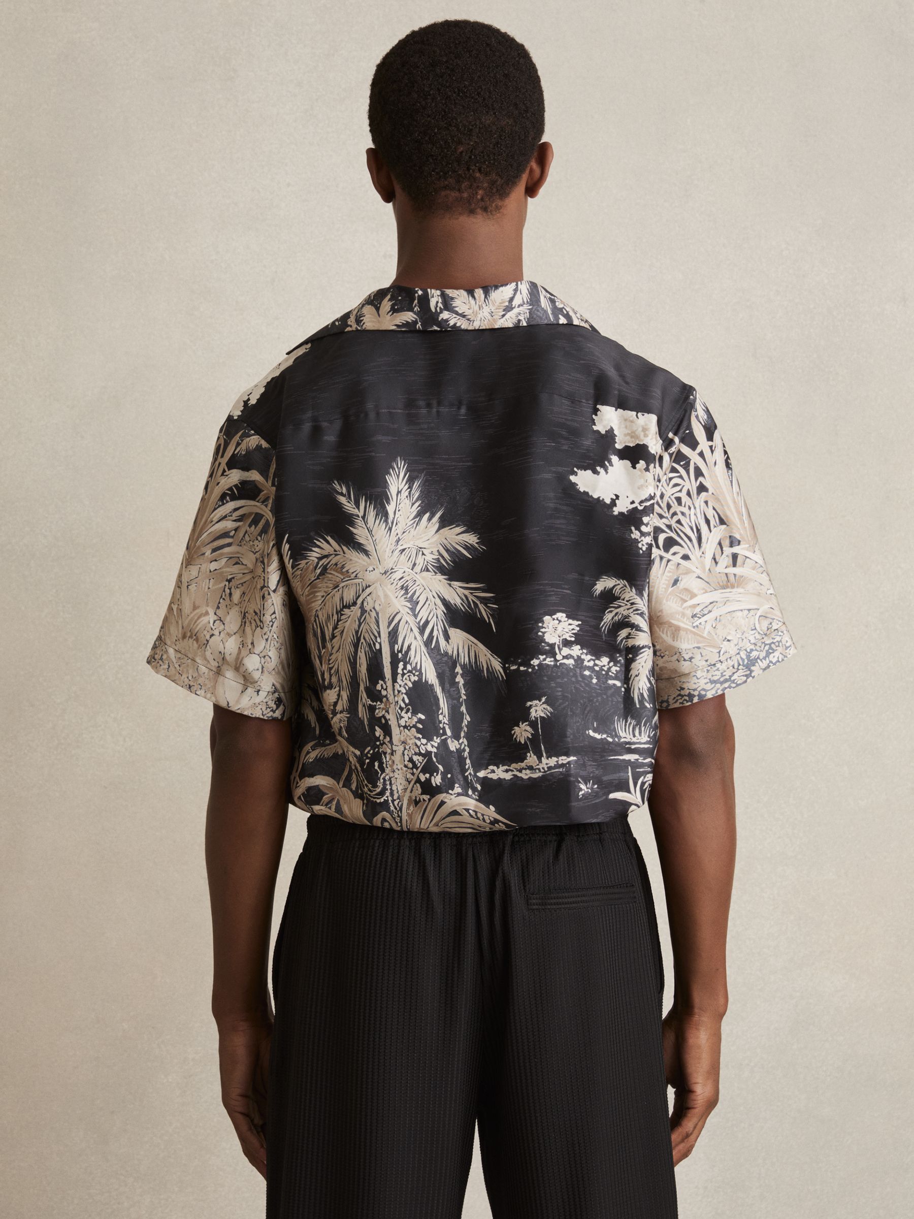 Jungle Print Cuban-Collar Shirt in Black - Image 4 of 6