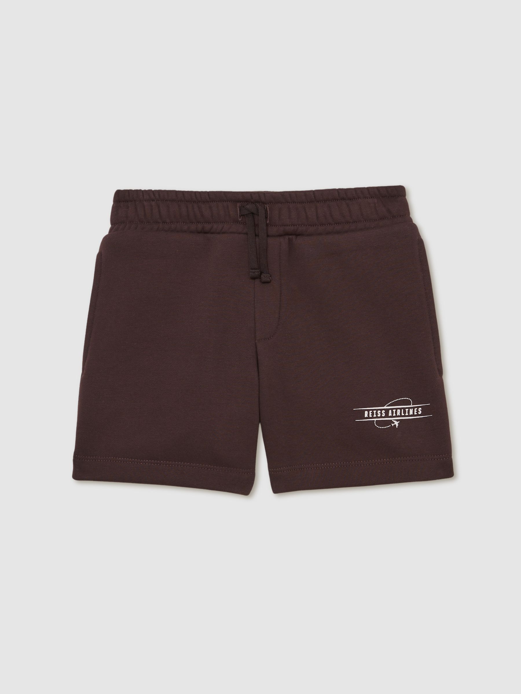 Cotton-Blend Airlines-Print Shorts in Chocolate Brown/Off White - Image 1 of 4