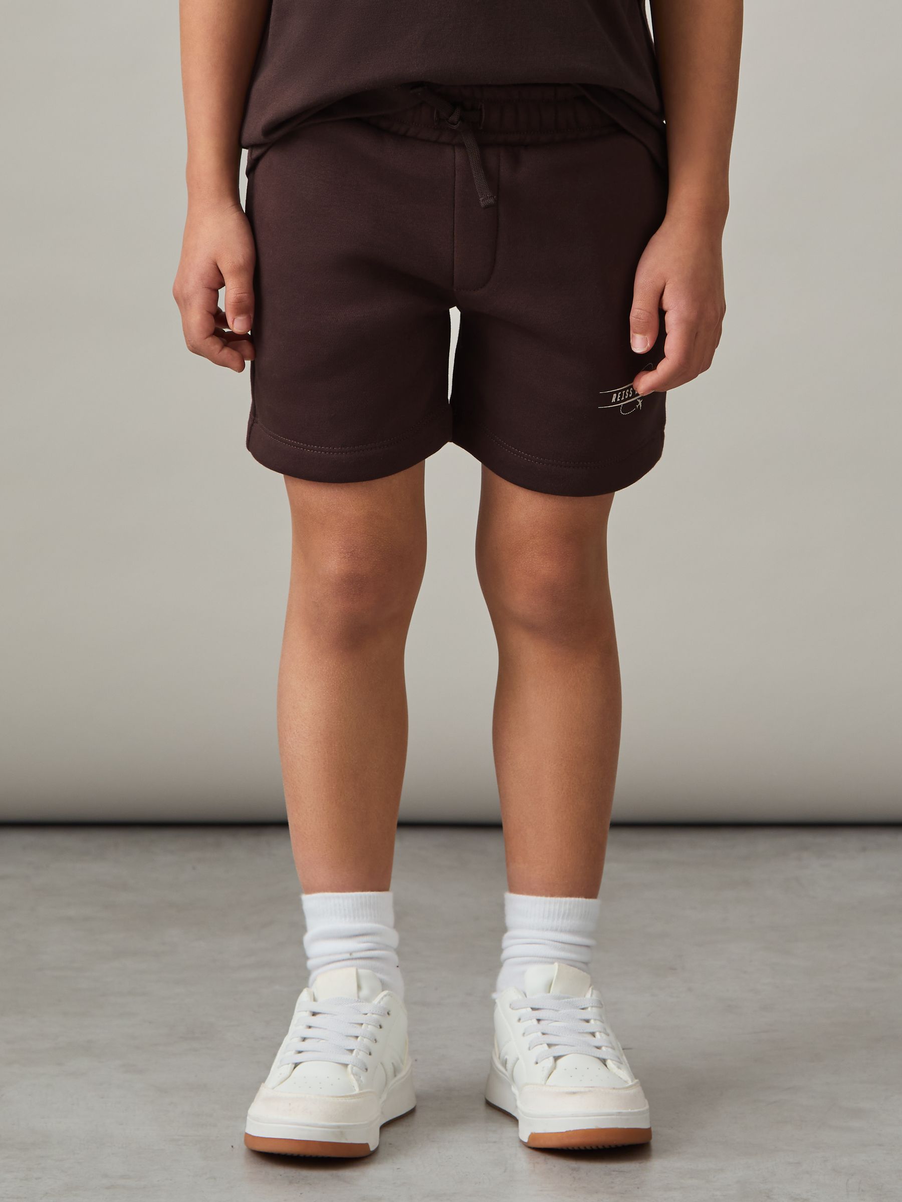 Cotton-Blend Airlines-Print Shorts in Chocolate Brown/Off White - Image 2 of 4