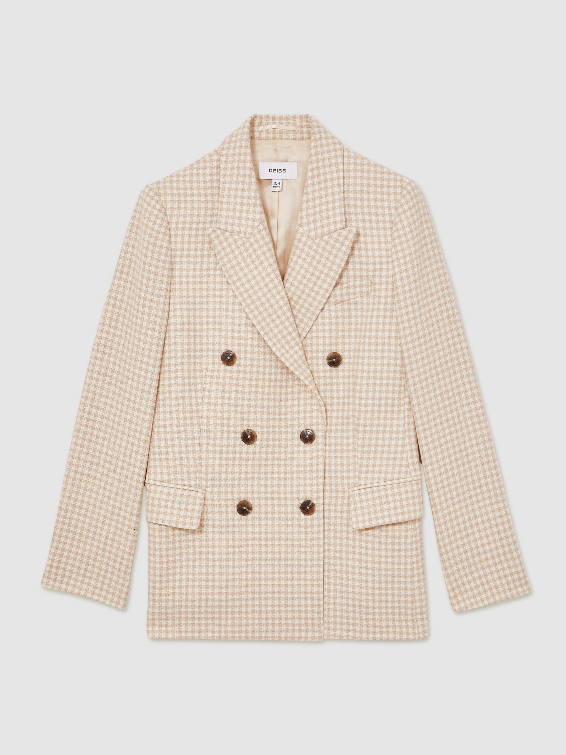 Reiss Double Breasted Check Blazer With Wool in Neutral