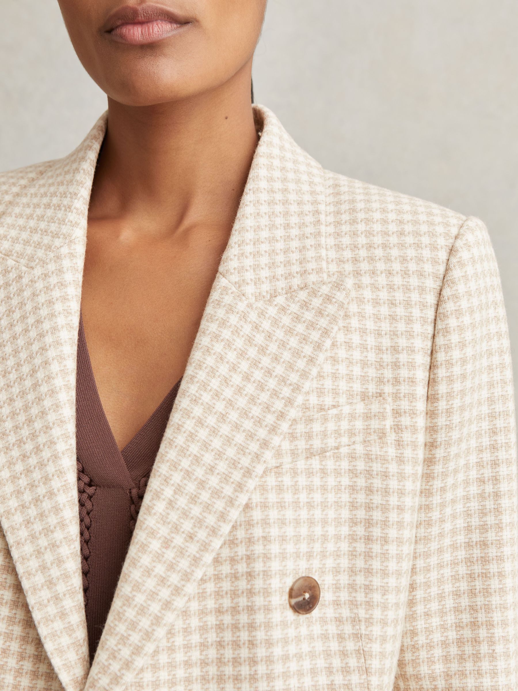 Double Breasted Check Blazer With Wool in Neutral Check - image 5
