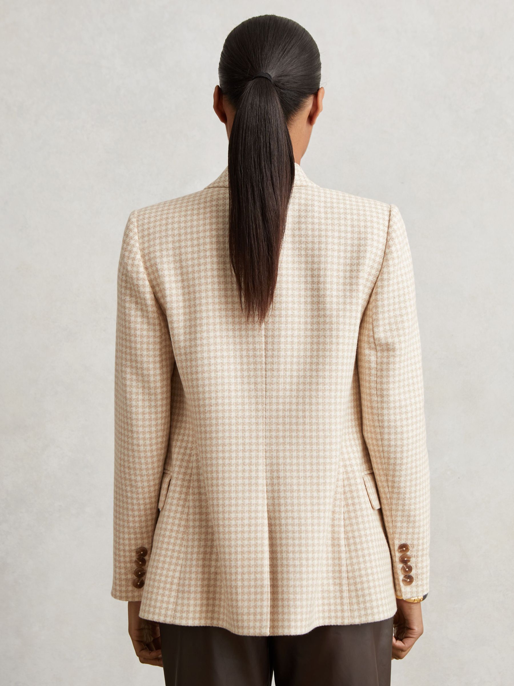 Double Breasted Check Blazer With Wool in Neutral Check - image 4