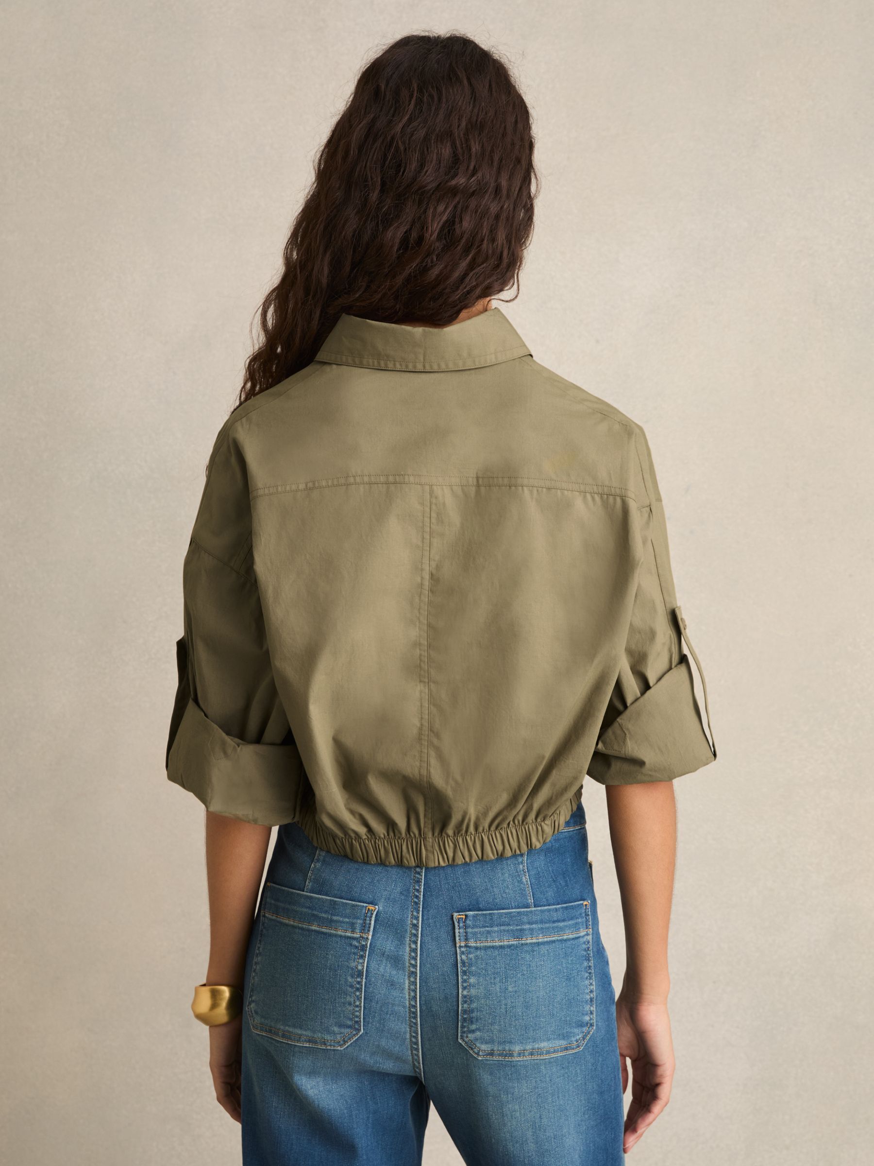 Pleat-Hem Cropped Shirt in Khaki - Image 4 of 5