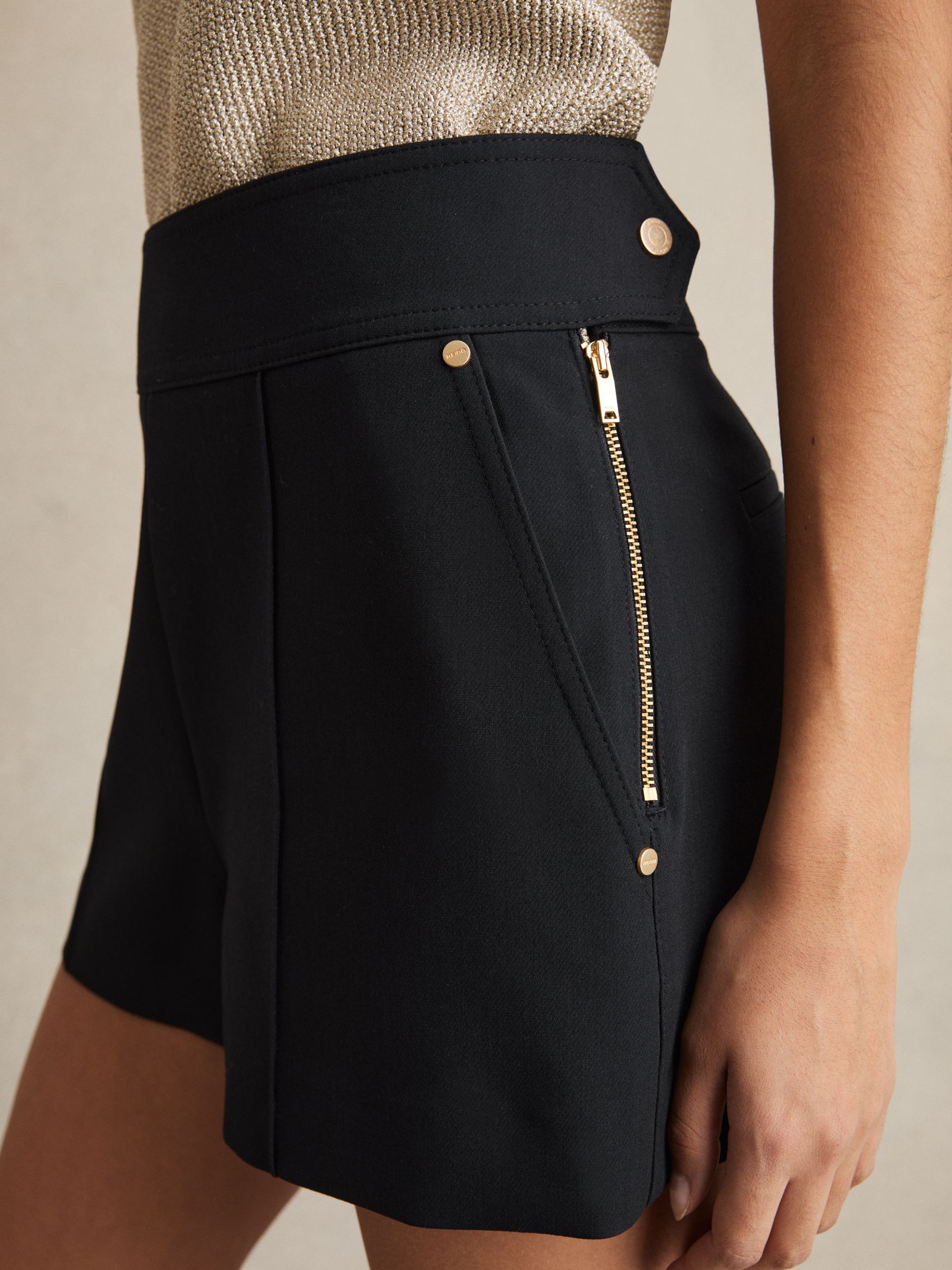 Stud-Detail Tailored Shorts in Navy - Image 4 of 7