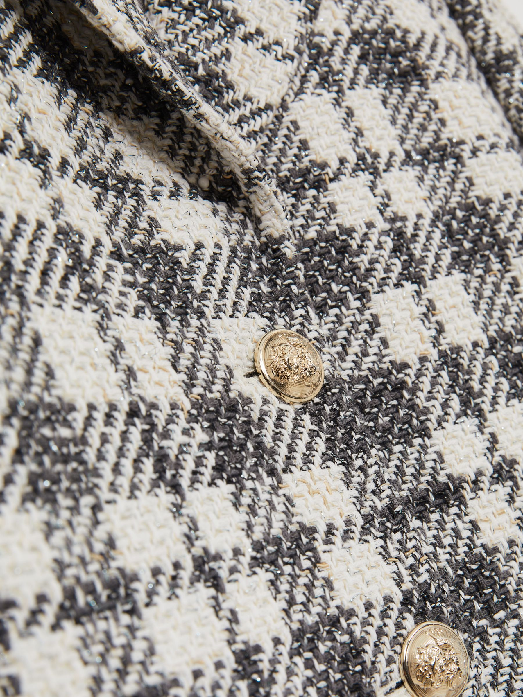 Cotton Blend Check Cropped Jacket in Grey Check - Image 6 of 6