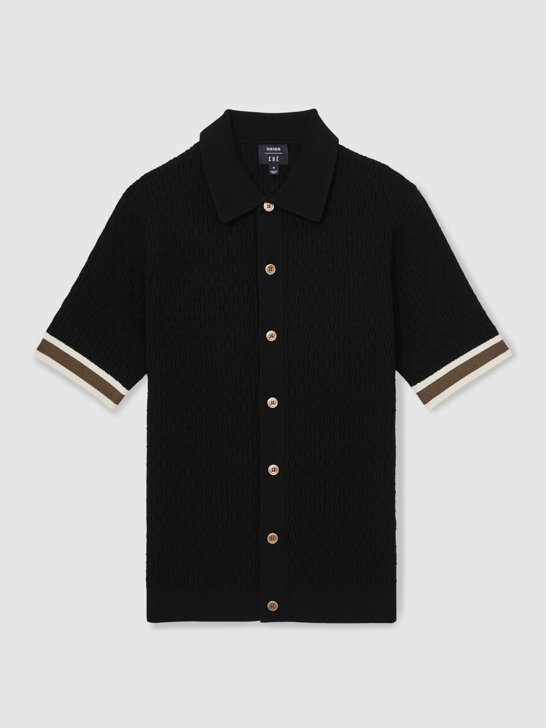 Reiss | Ché Textured Cuff-Trim Shirt in Black - Image 2 of 6