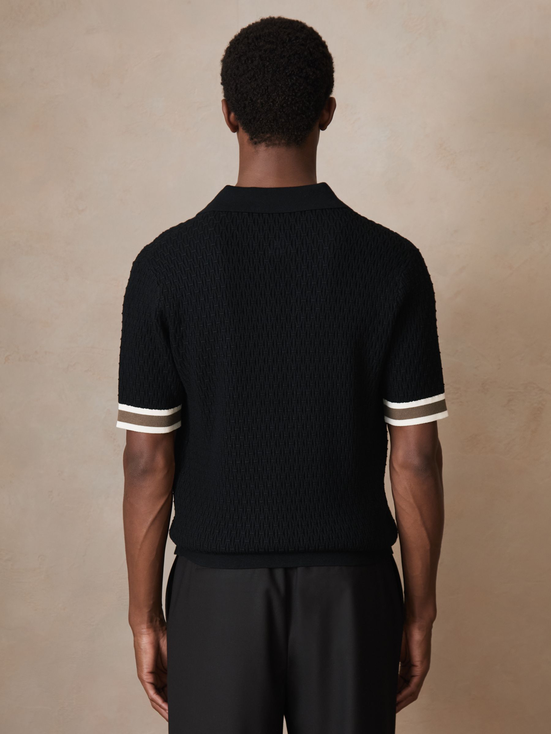 Reiss | Ché Textured Cuff-Trim Shirt in Black - Image 5 of 6