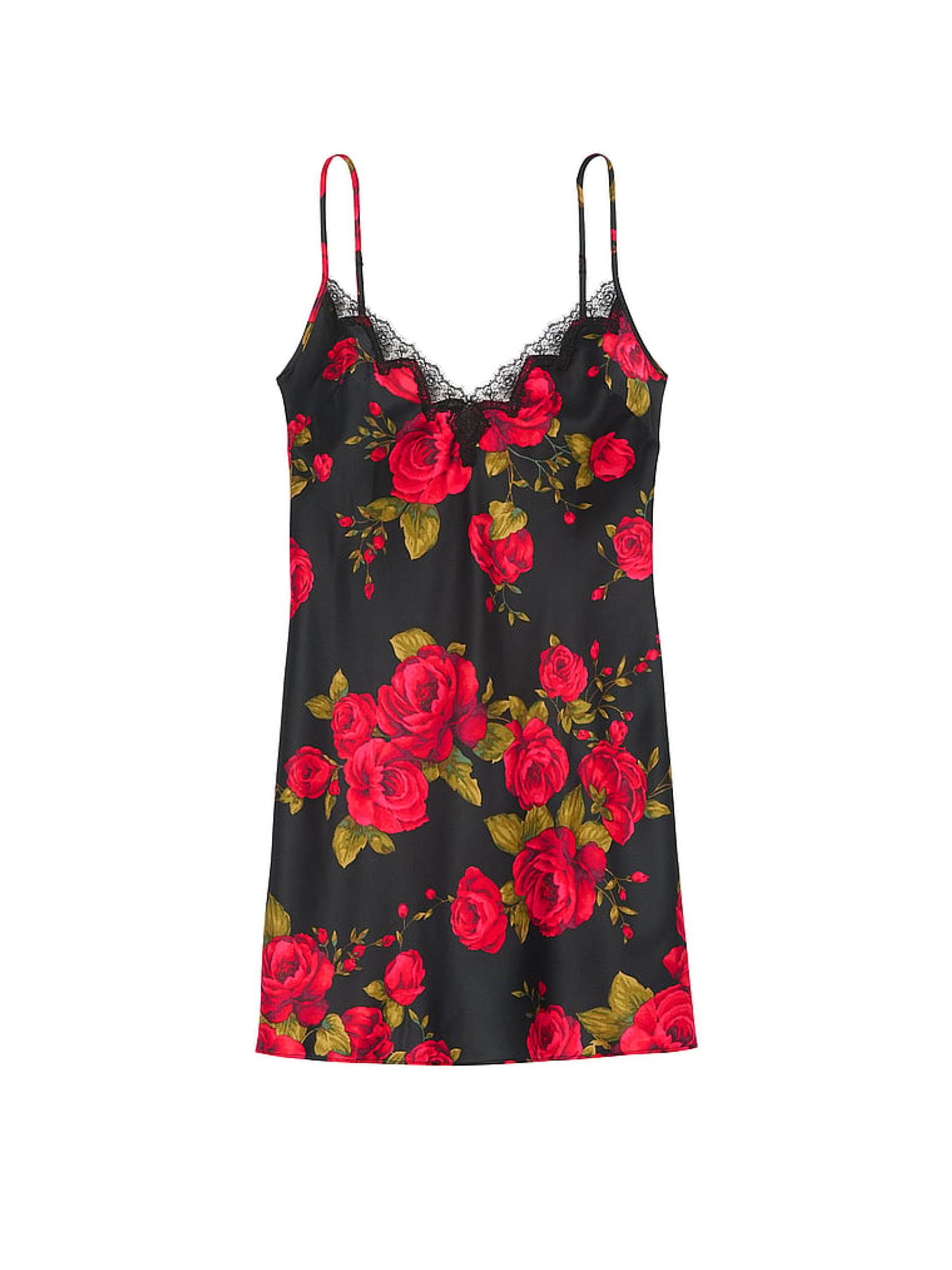 Black Glamorous Rose Satin Lace Trim Slip Dress - Image 3 of 3