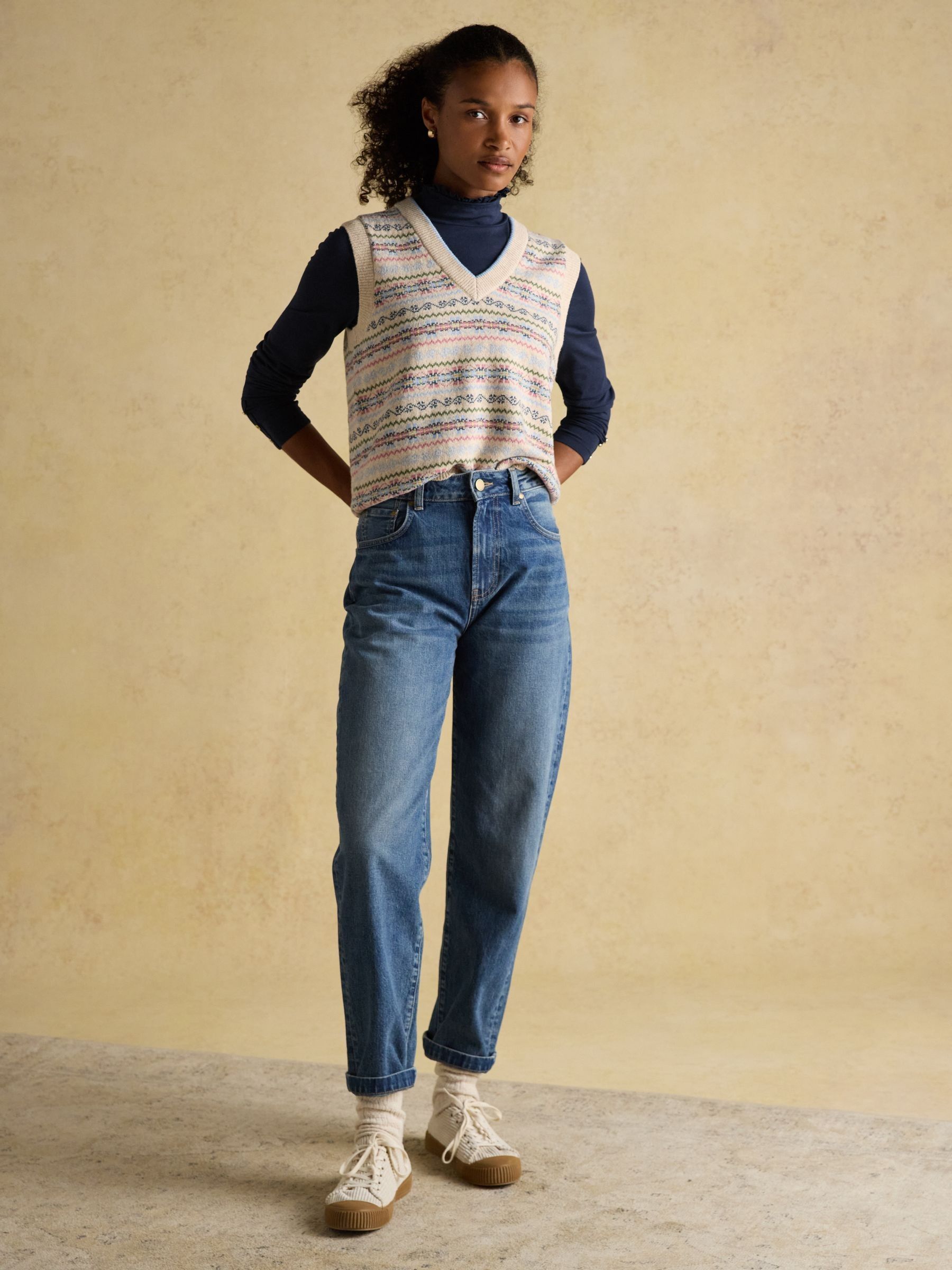 Amy Navy Long Sleeve High Frill Neck Jersey Top - Image 5 of 8