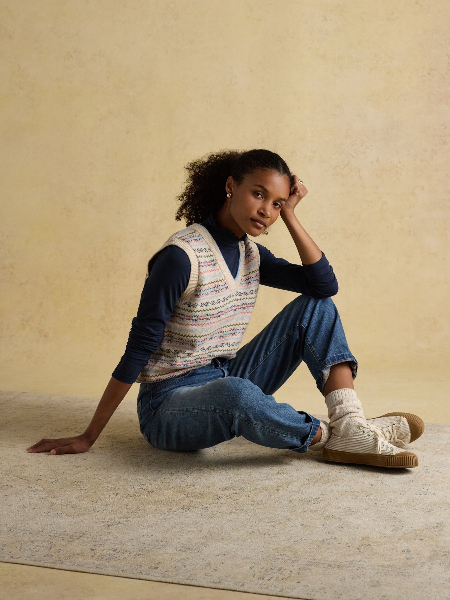 Amy Navy Long Sleeve High Frill Neck Jersey Top - Image 7 of 8