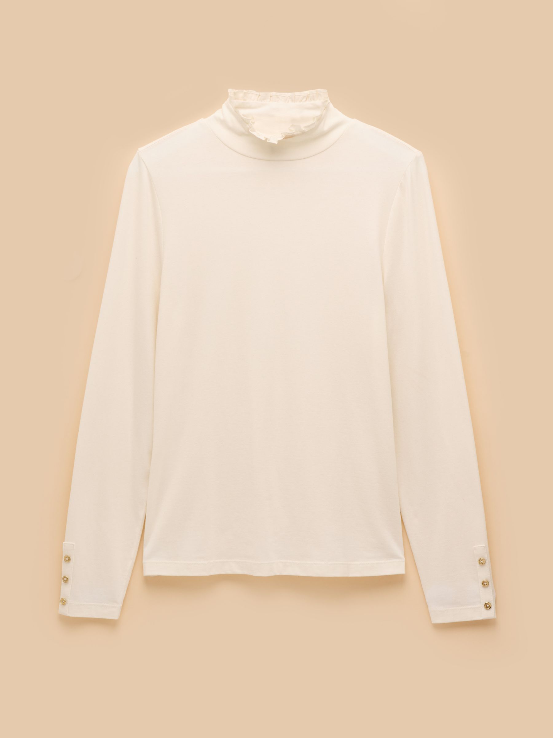 Amy Cream Long Sleeve High Frill Neck Jersey Top - Image 7 of 7