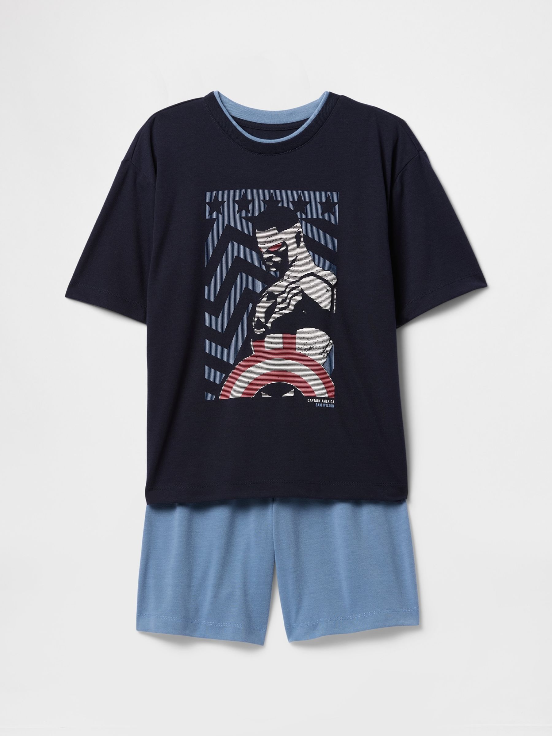 Navy Blue Captain America Marvel Short Pyjamas (6-13yrs) - Image 1 of 3
