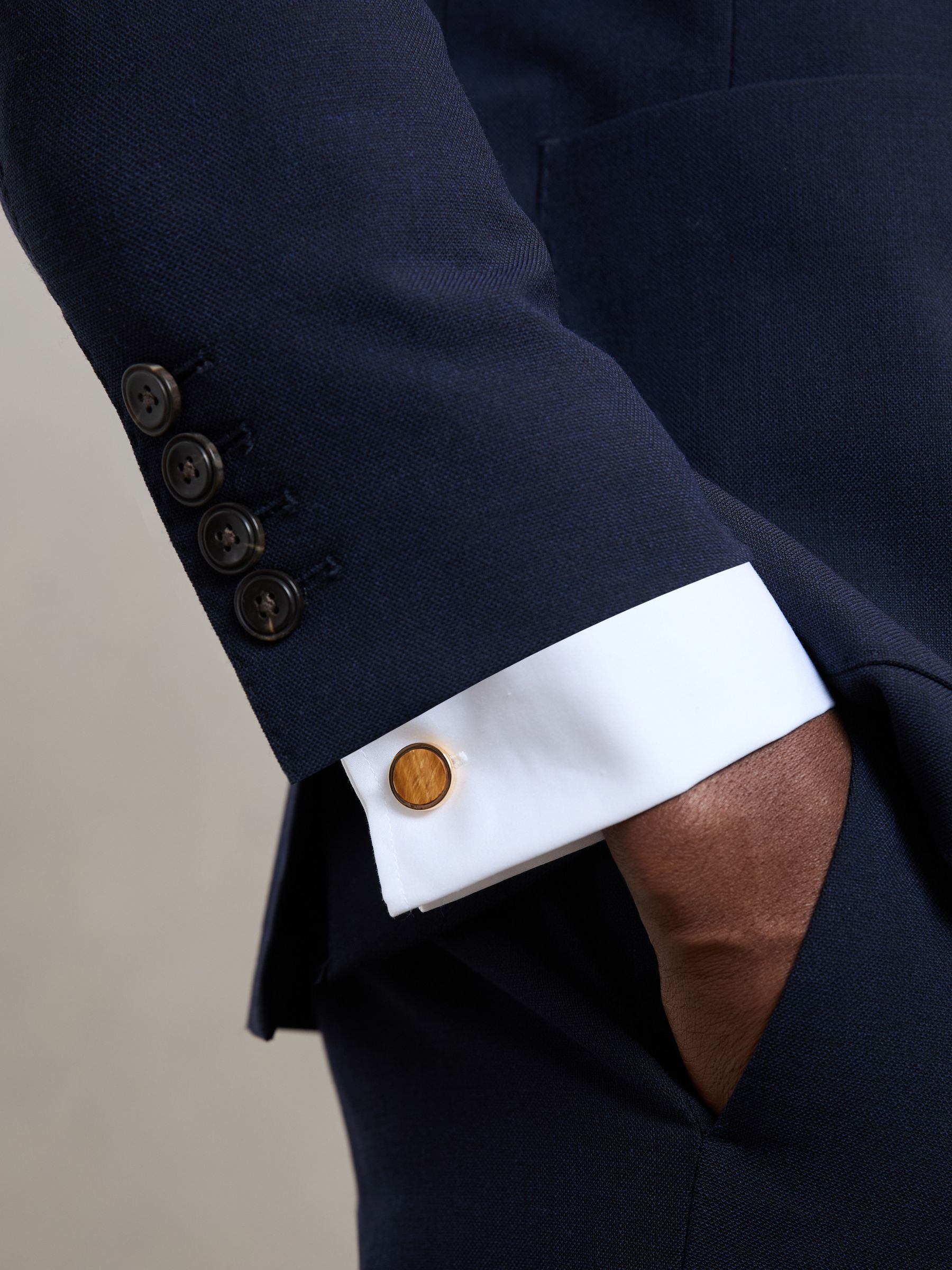 Inlaid Round Cufflinks in Gold/Tigers Eye - Image 2 of 5