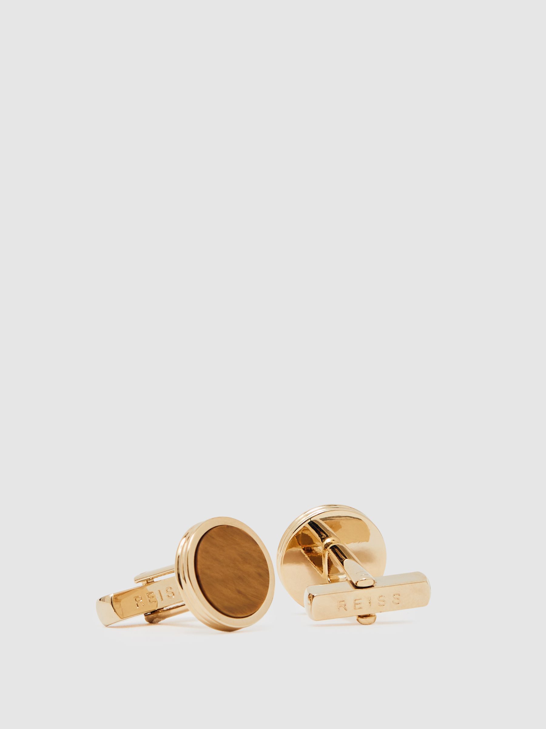 Inlaid Round Cufflinks in Gold/Tigers Eye - Image 3 of 5