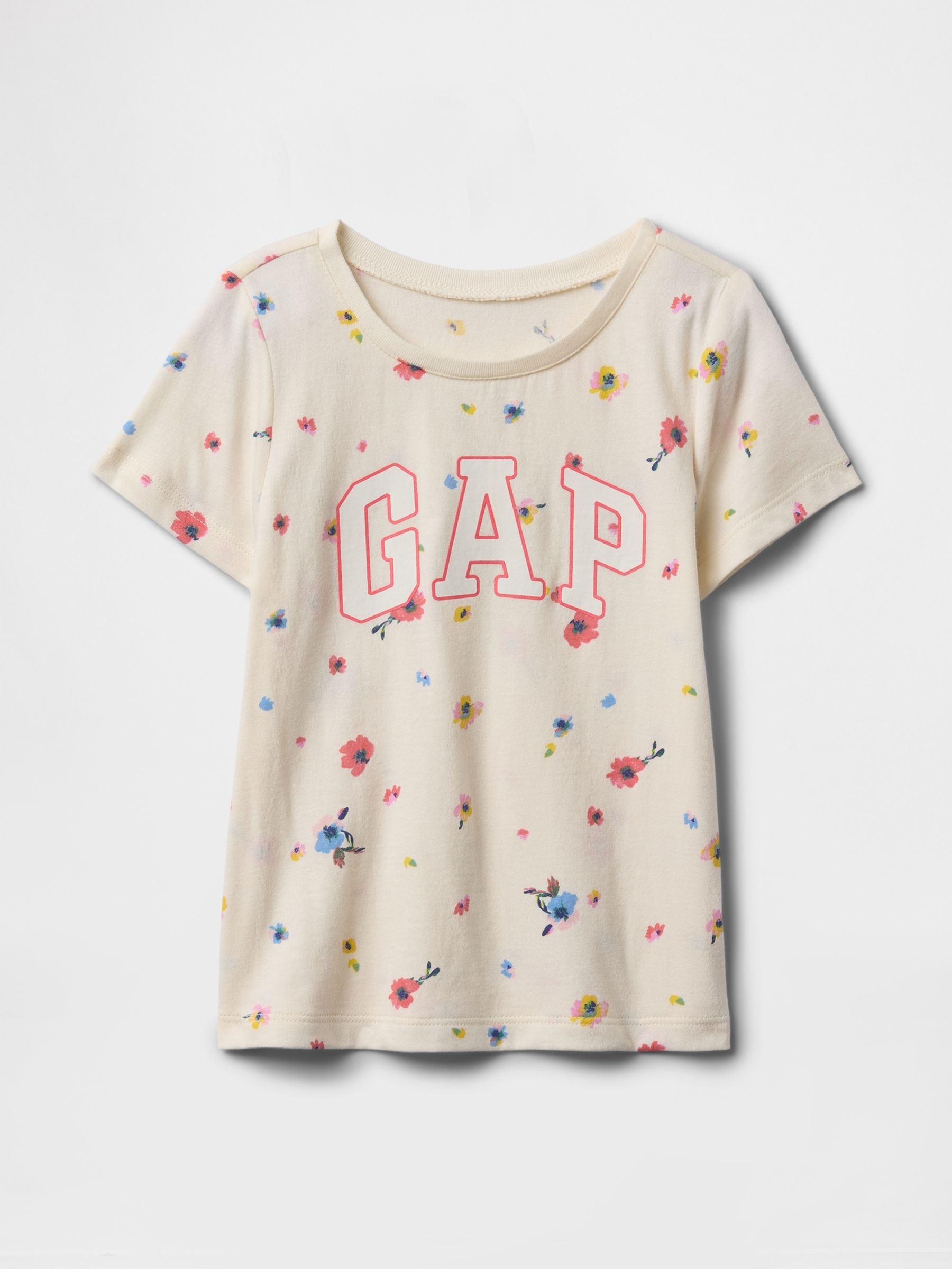 Beige Floral Short Sleeve Crew Neck Graphic T-Shirt (6mths-5yrs) - Image 1 of 3
