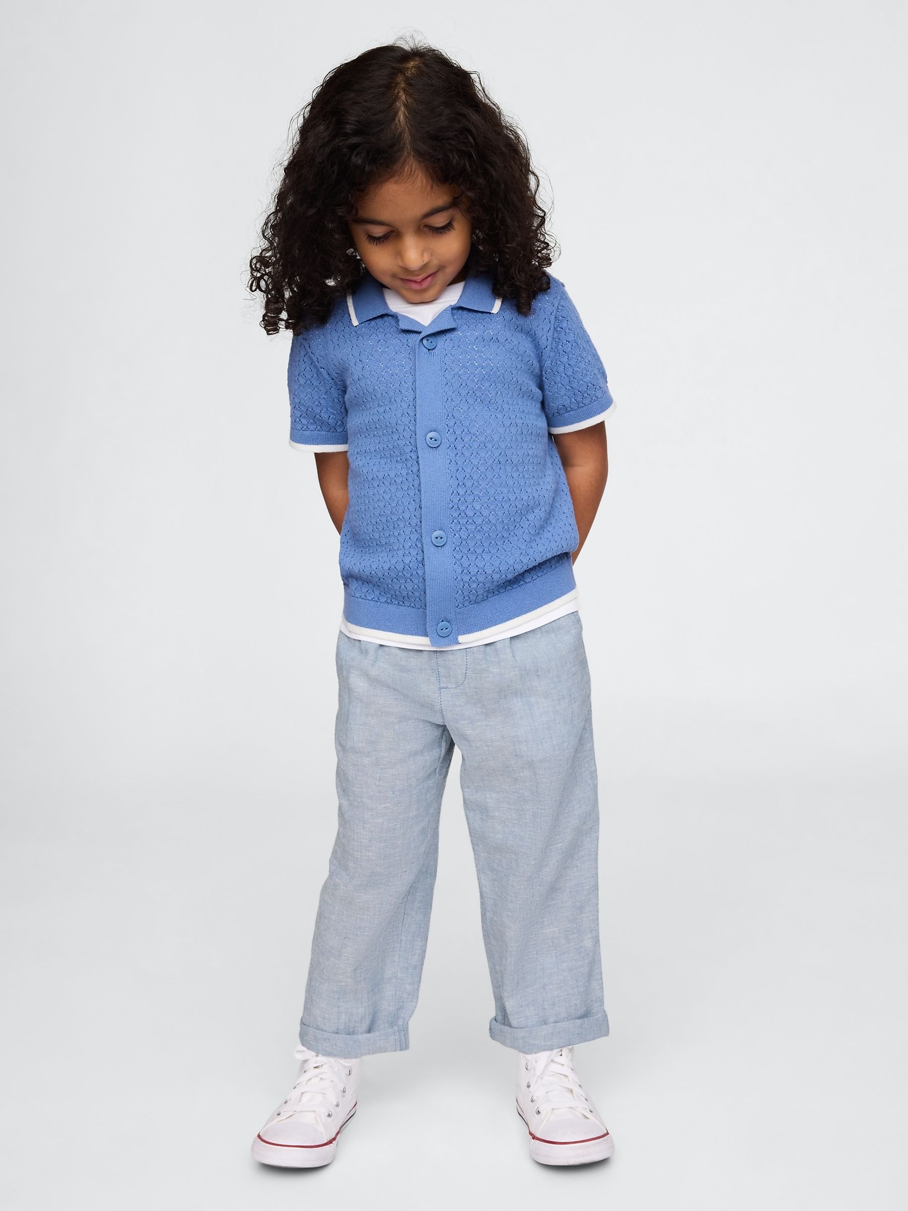 Blue Linen-Cotton Pull On Trousers (6mths-5yrs) - Image 1 of 3