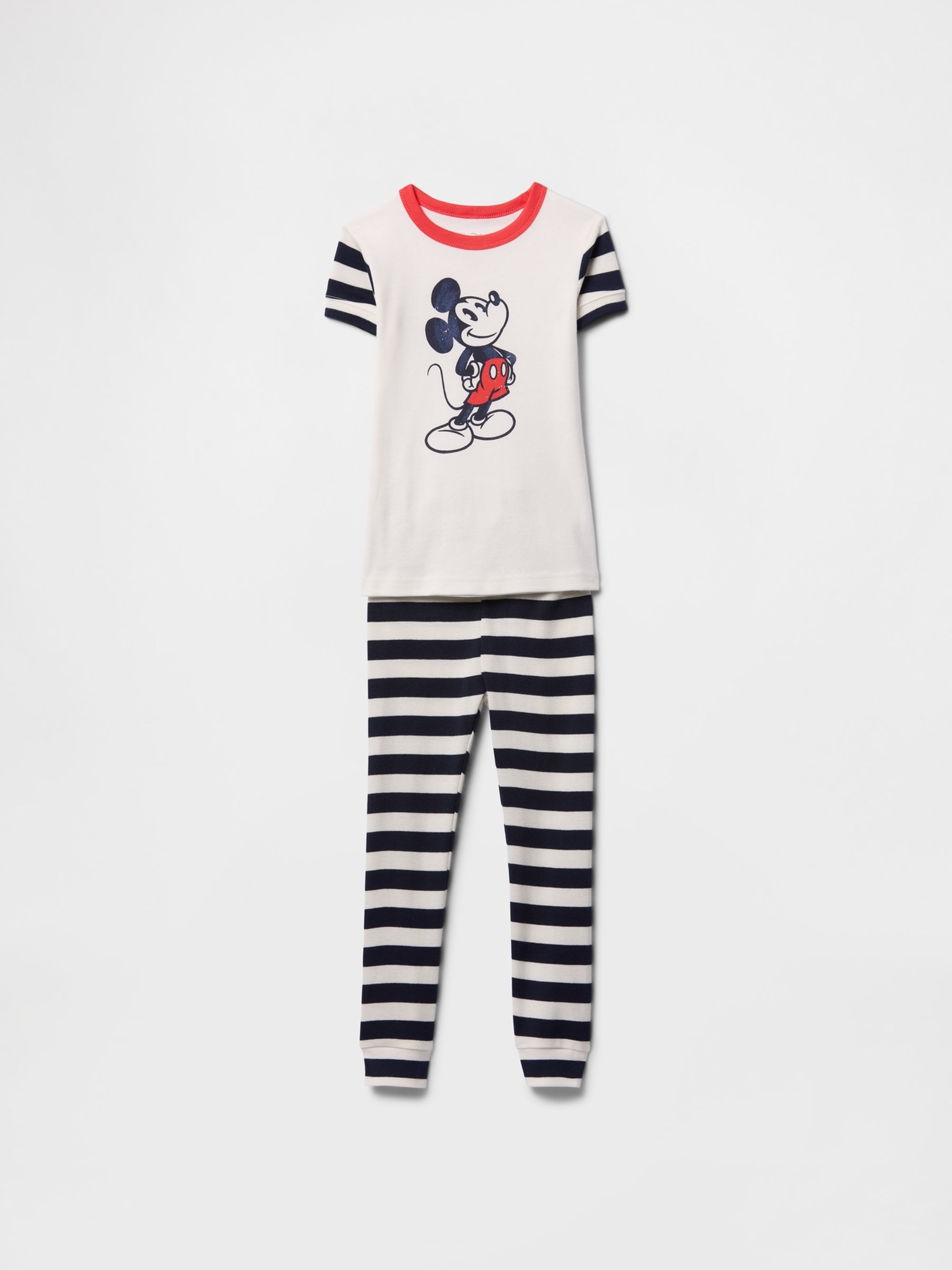 White & Black Mickey Mouse Disney Cotton Short Sleeve Striped Pyjamas (6mths-5yrs) - Image 1 of 3