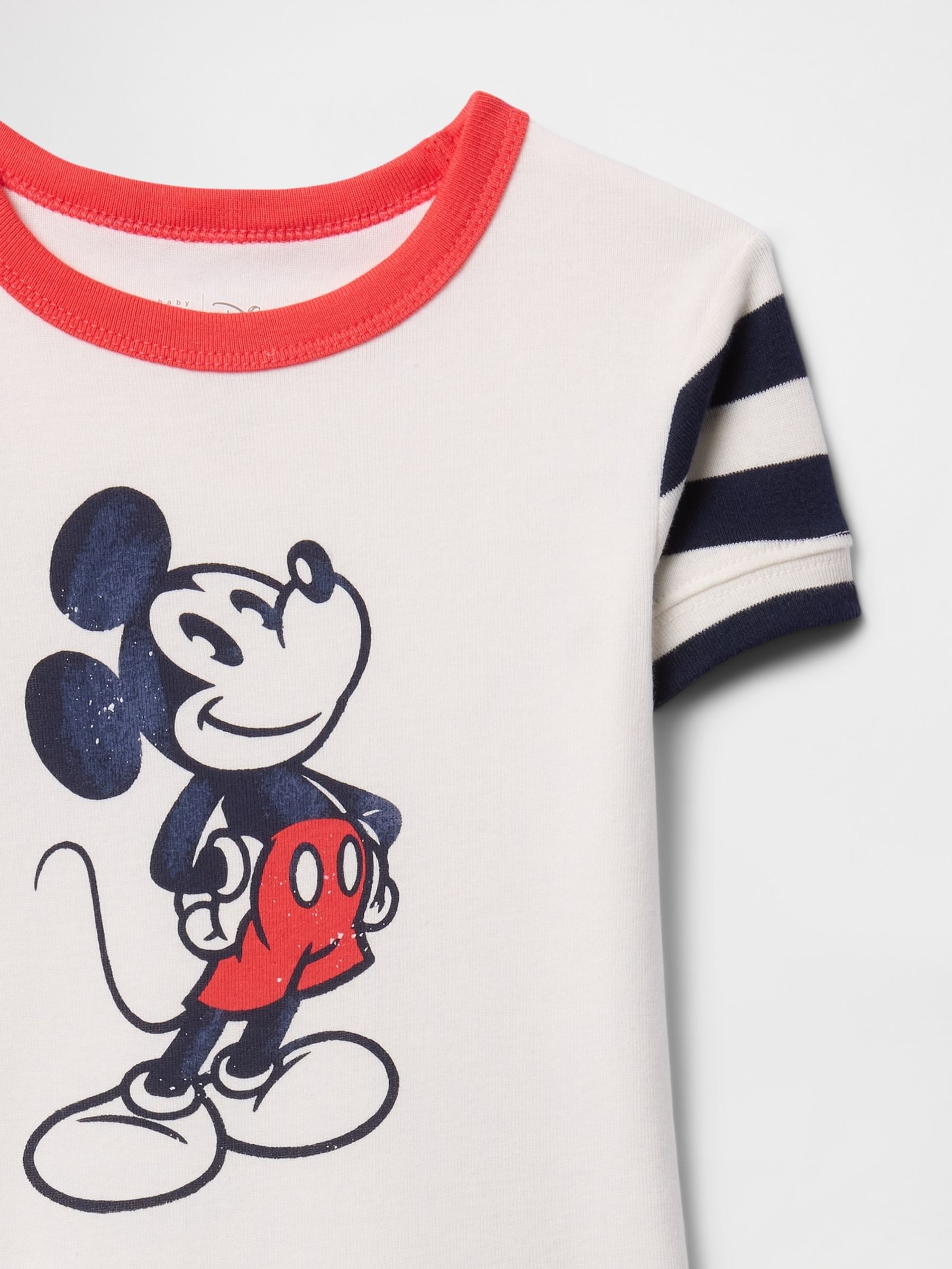 White & Black Mickey Mouse Disney Cotton Short Sleeve Striped Pyjamas (6mths-5yrs) - Image 3 of 3