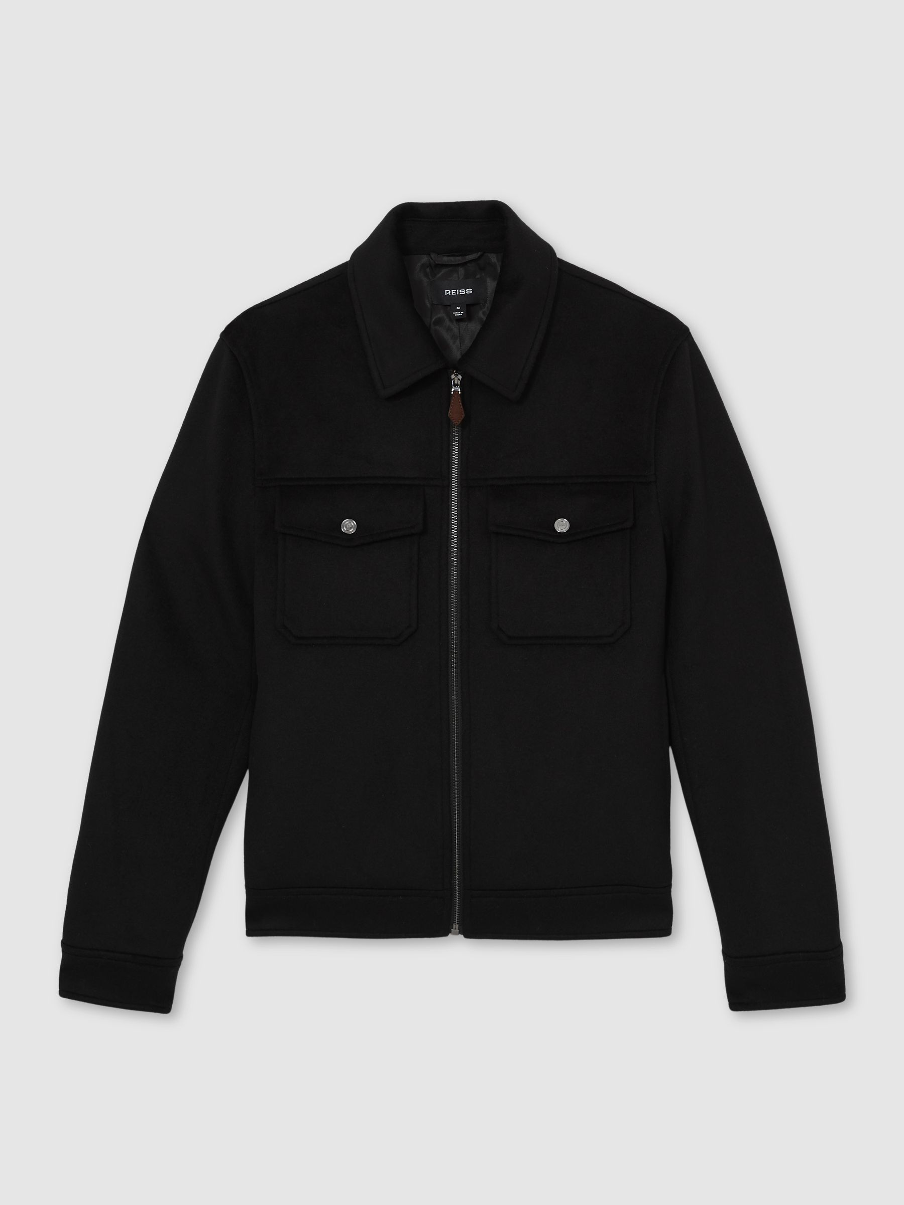 Zip-Through Trucker Jacket With Wool in Black - Image 2 of 6