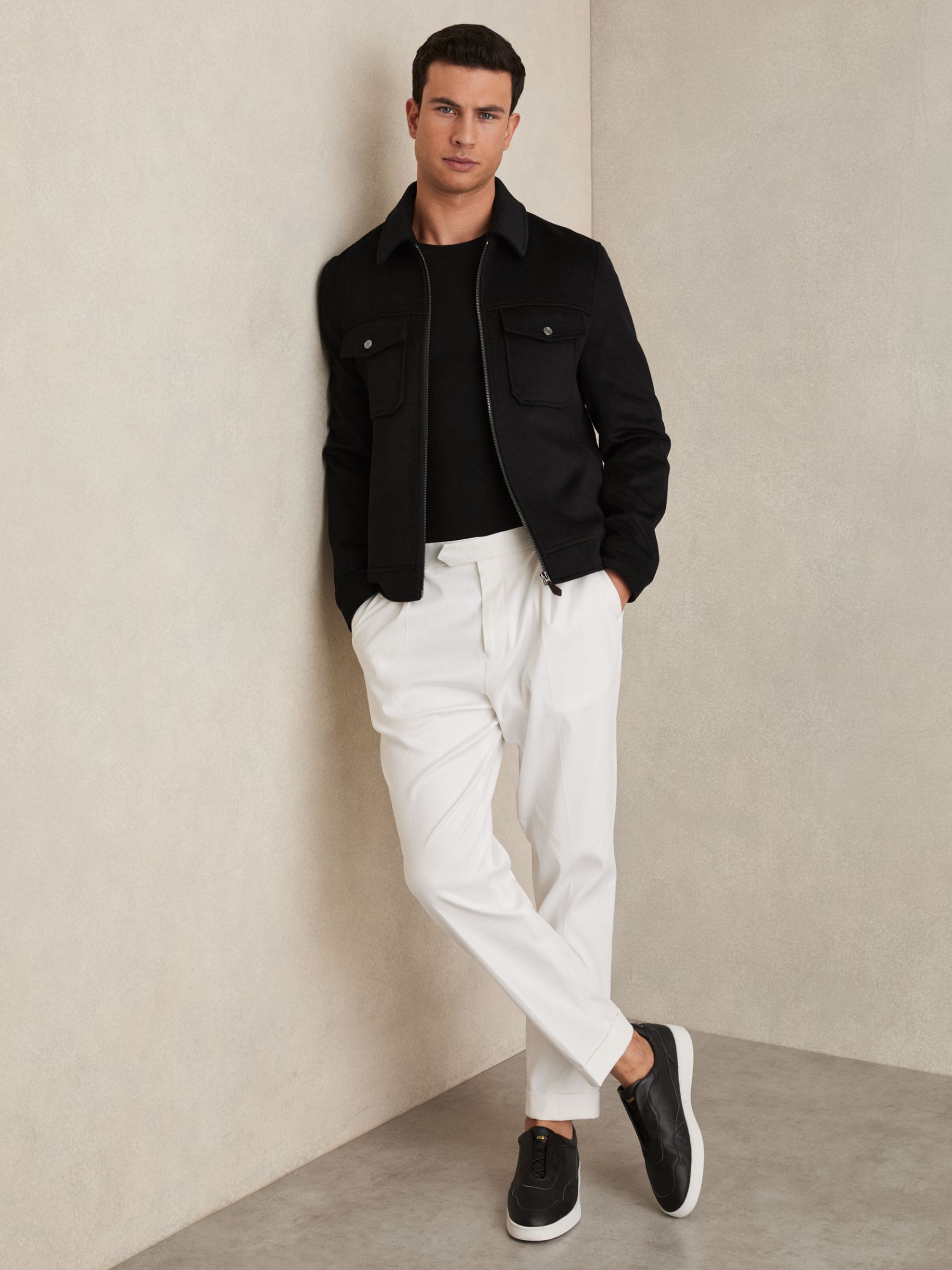 Zip-Through Trucker Jacket With Wool in Black - Image 3 of 6