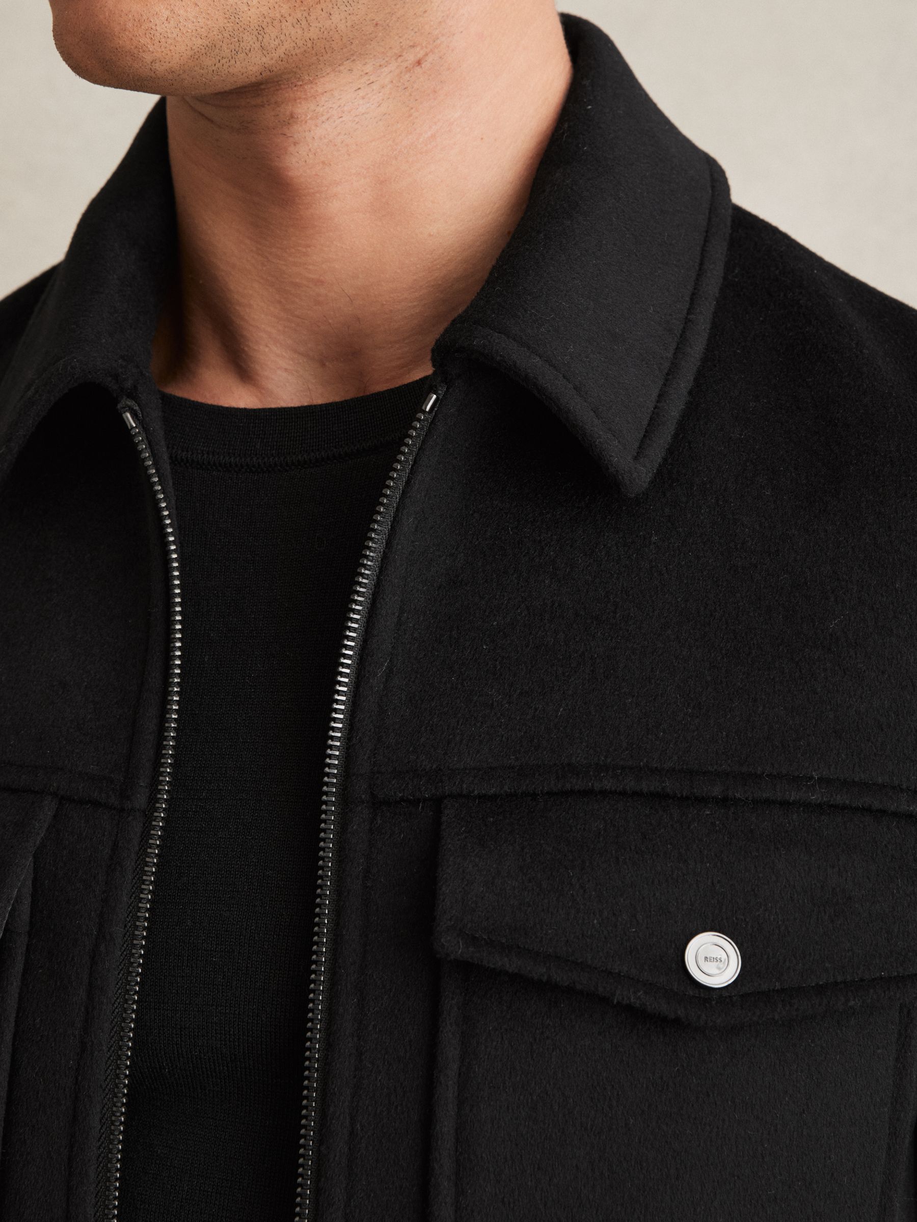 Zip-Through Trucker Jacket With Wool in Black - Image 4 of 6