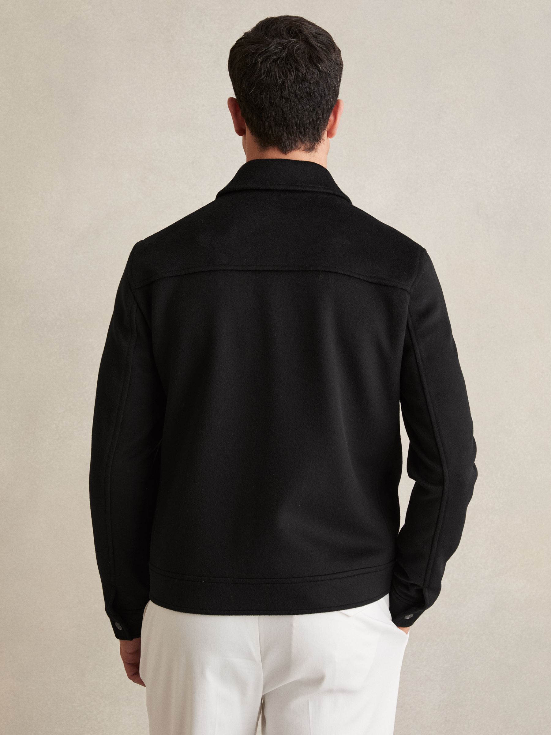 Zip-Through Trucker Jacket With Wool in Black - Image 5 of 6