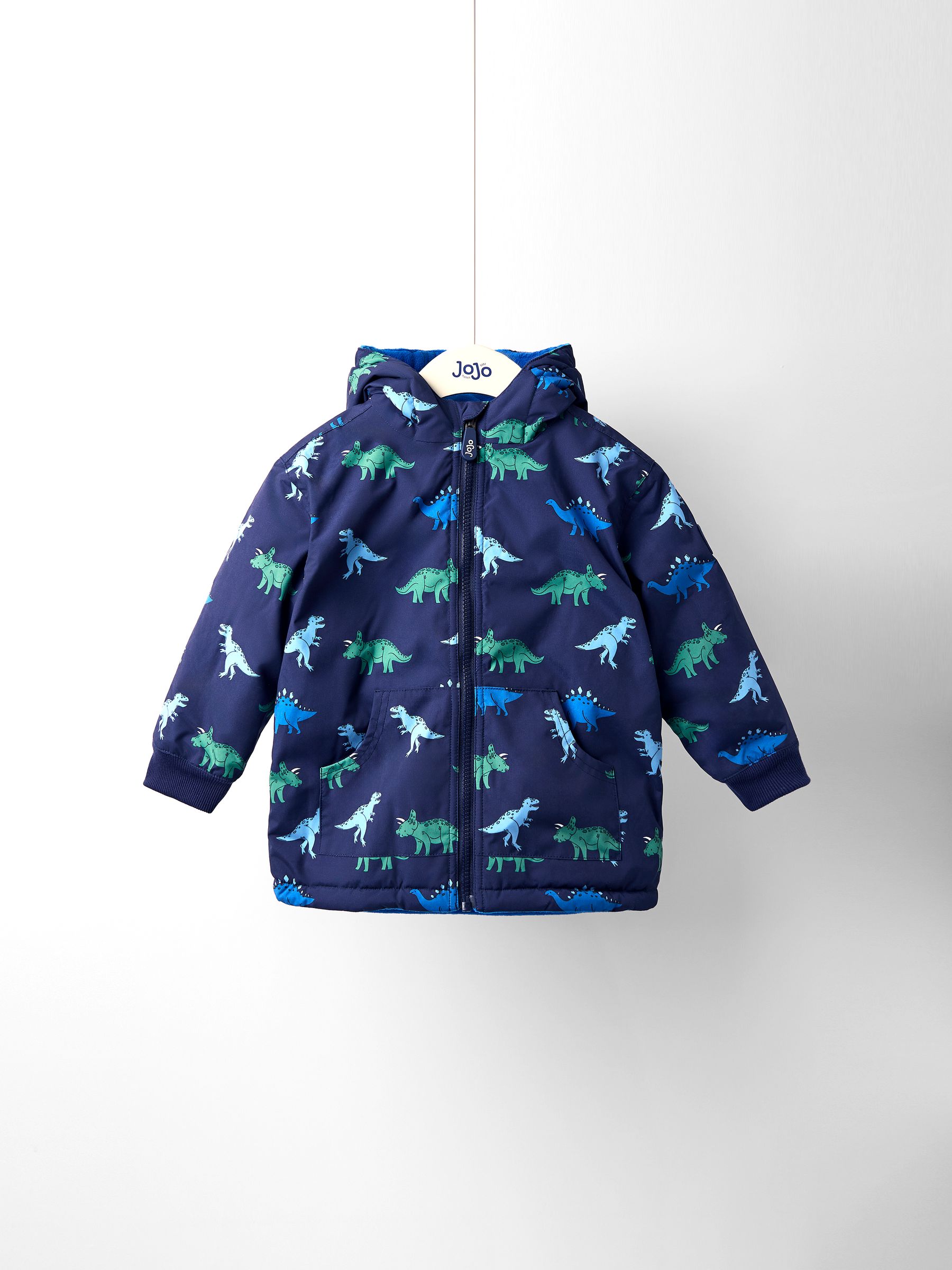 Navy Dino Embroidered Reversible Jacket | JoJo Maman Bébé Navy Dino Embroidered Reversible Jacket | JoJo Maman Bébé