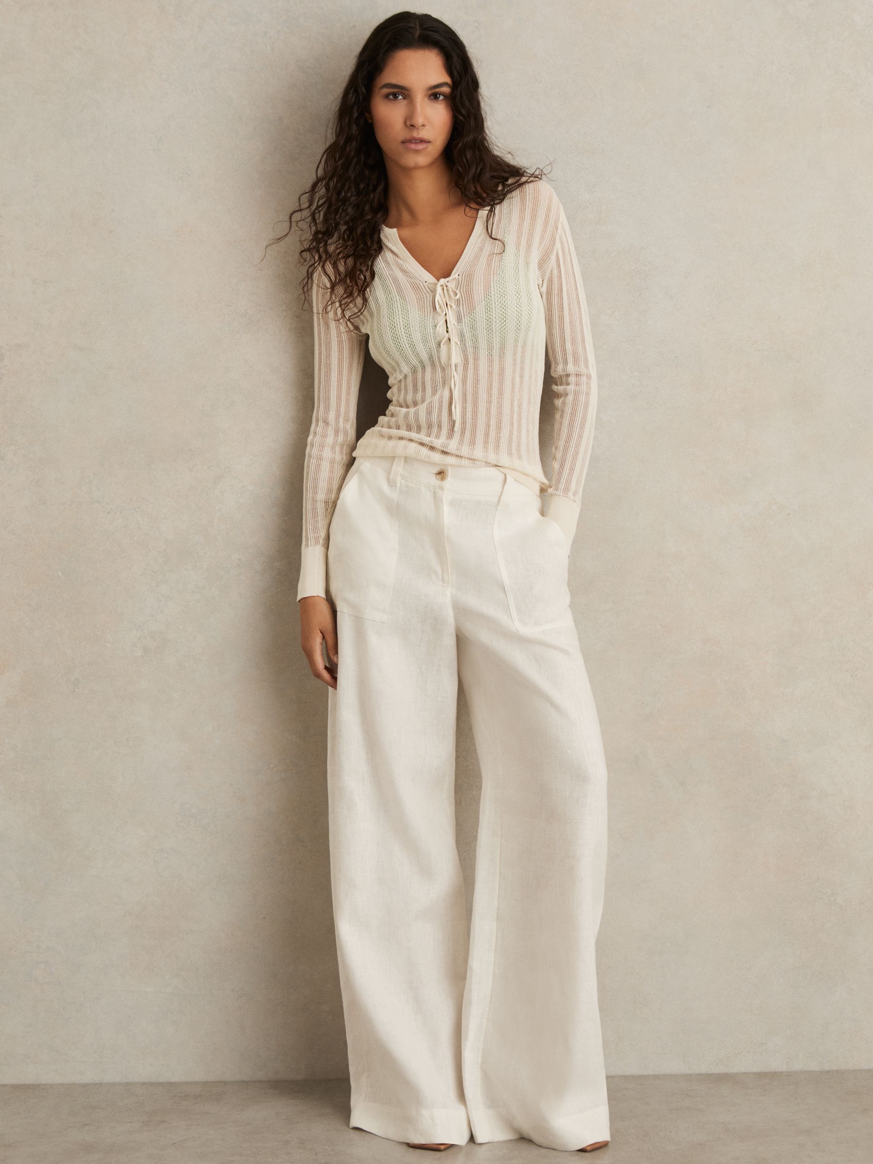Knitted Beach Cover-Up Top in Cream - Image 3 of 6