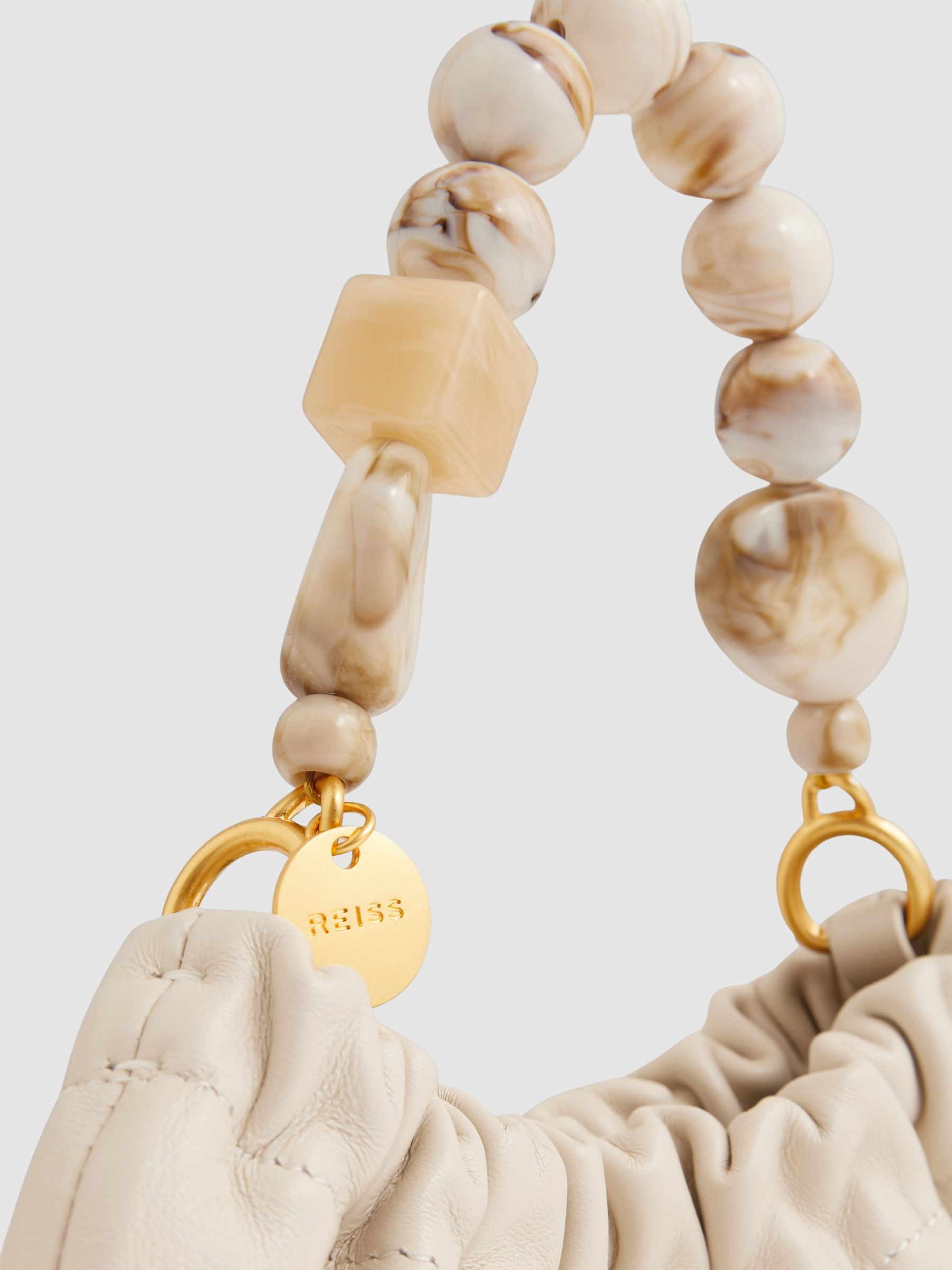 Leather Bead-Handle Pouch Bag in Off White - Image 5 of 5