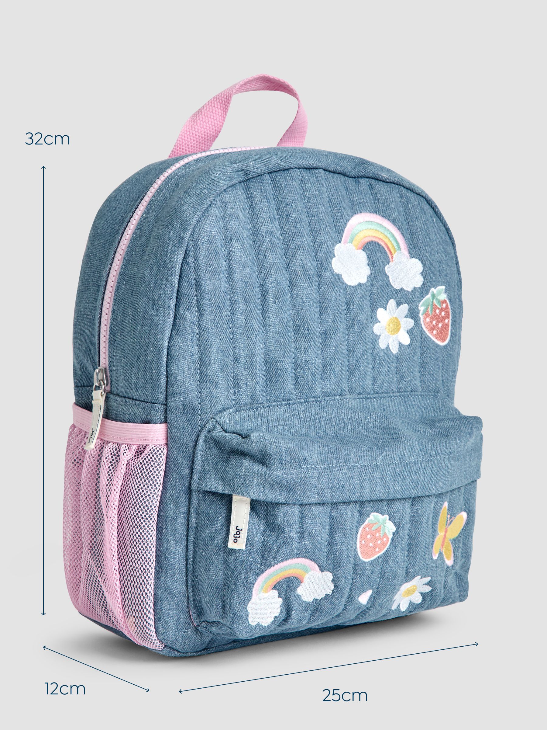 Quilted Denim Embroidered Medium Backpack | JoJo Maman Bébé USA