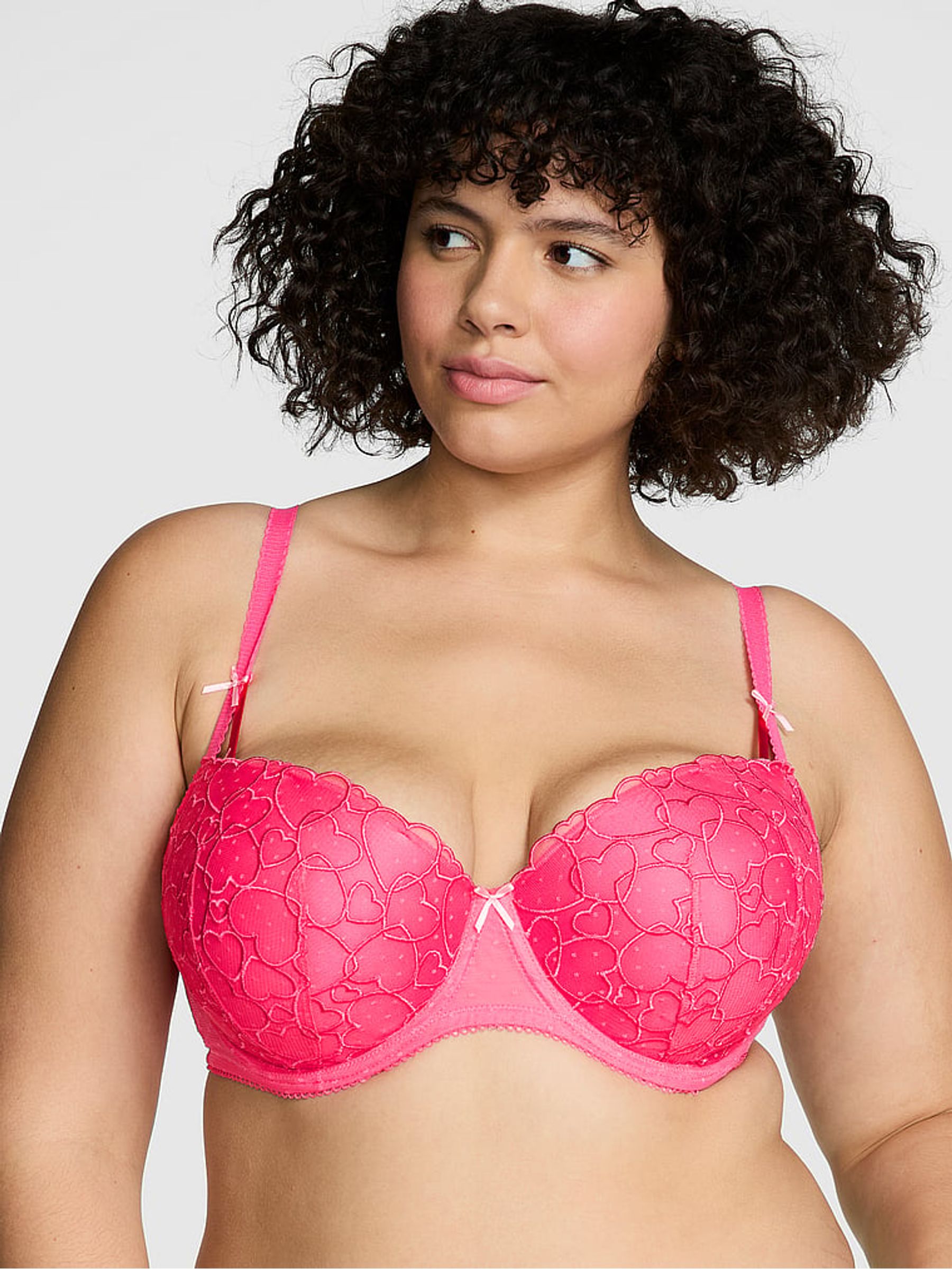 Double Bubble Pink Push Up Heart Embroidery Balcony Bra - Image 1 of 3