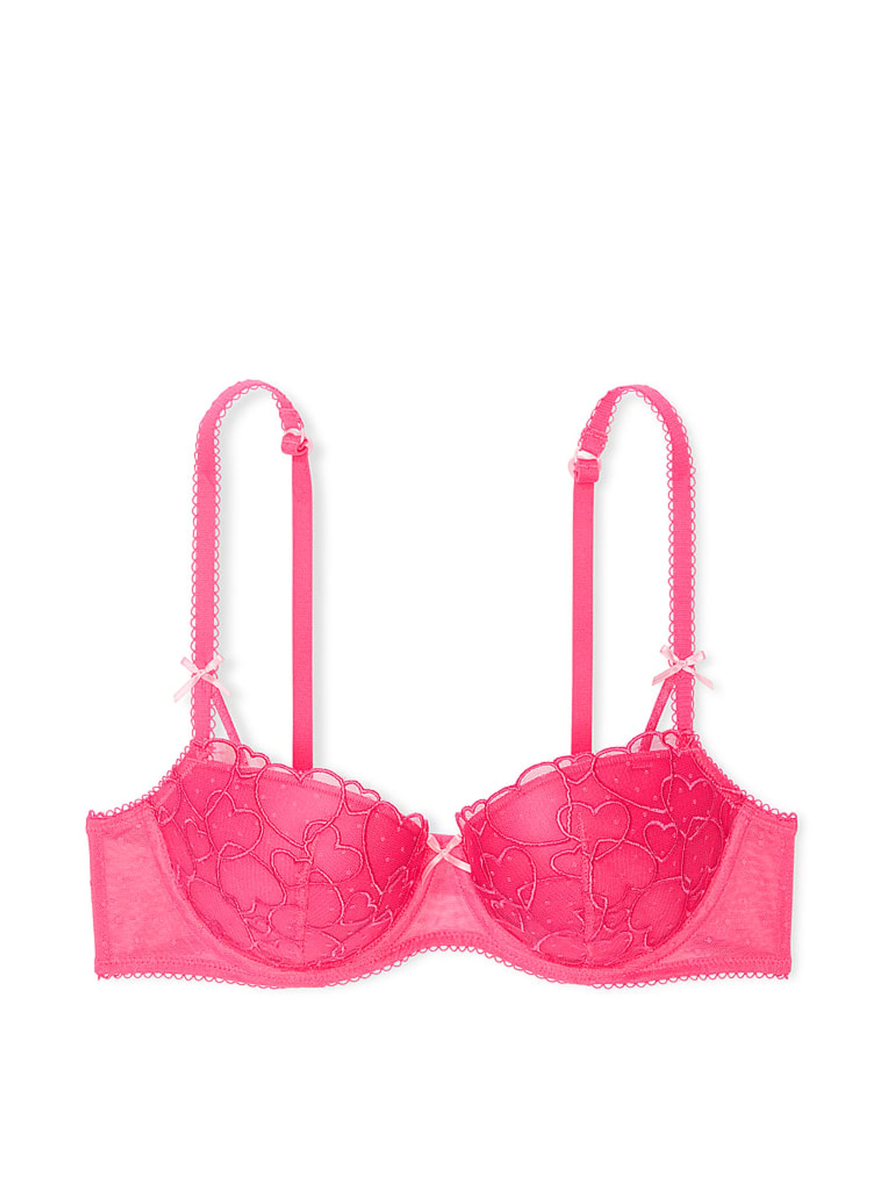 Double Bubble Pink Push Up Heart Embroidery Balcony Bra - Image 3 of 3