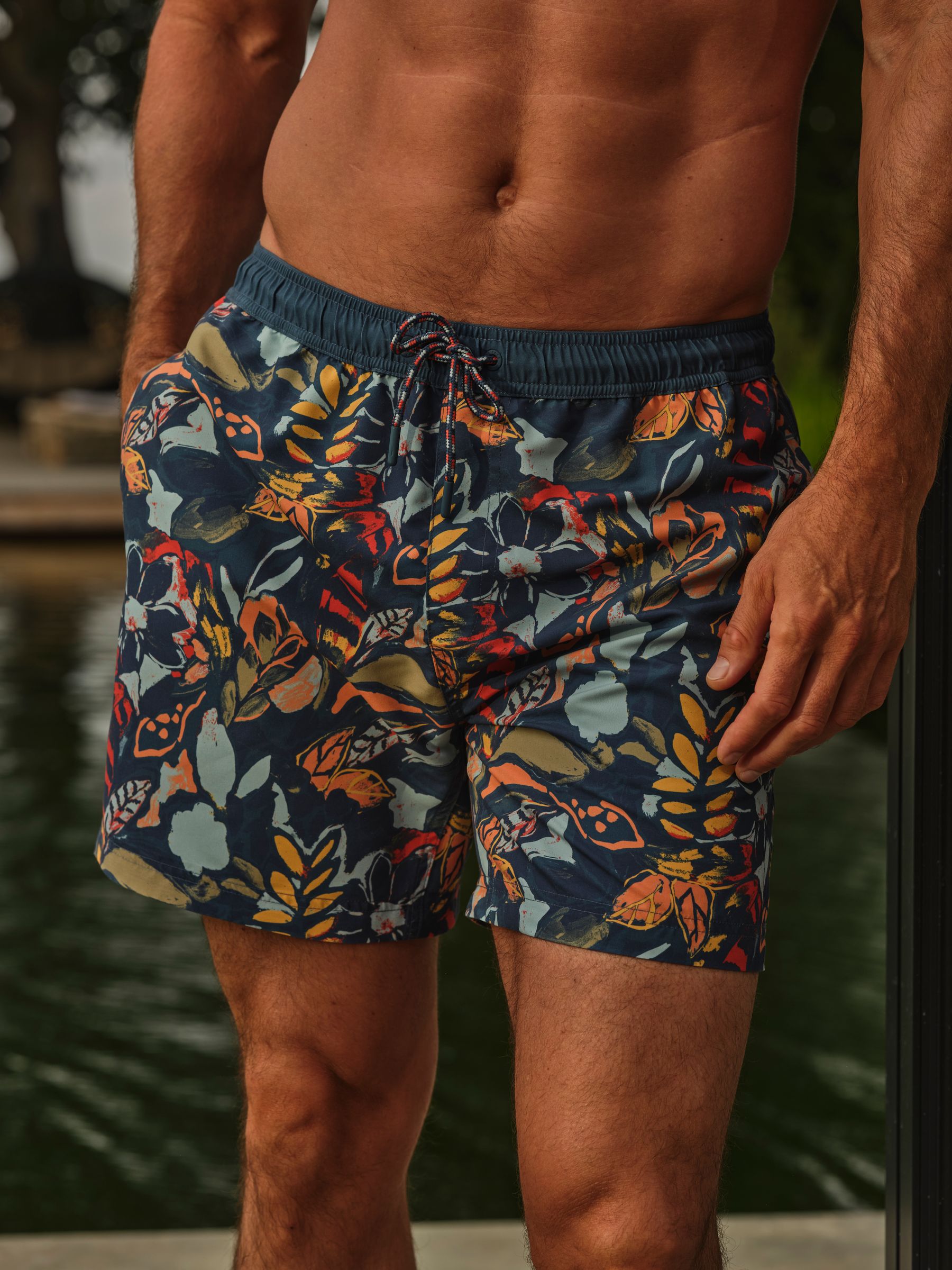 Trevose Teal Blue Jungle Print Swim Shorts - Image 1 of 6
