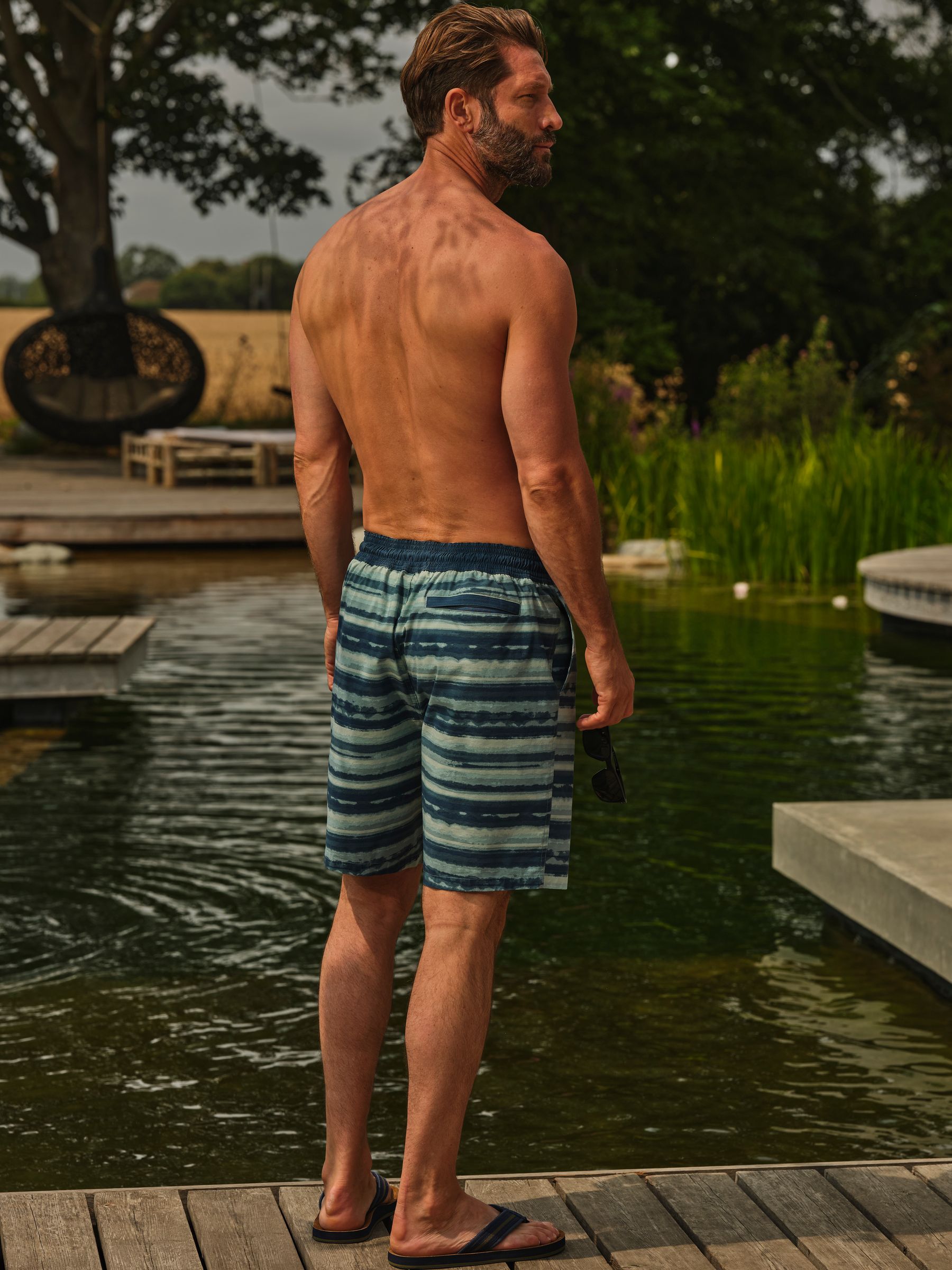 Camber Teal Blue Stripe Swim Shorts - Image 2 of 6 Camber Teal Blue Stripe Swim Shorts - Image 2 of 6