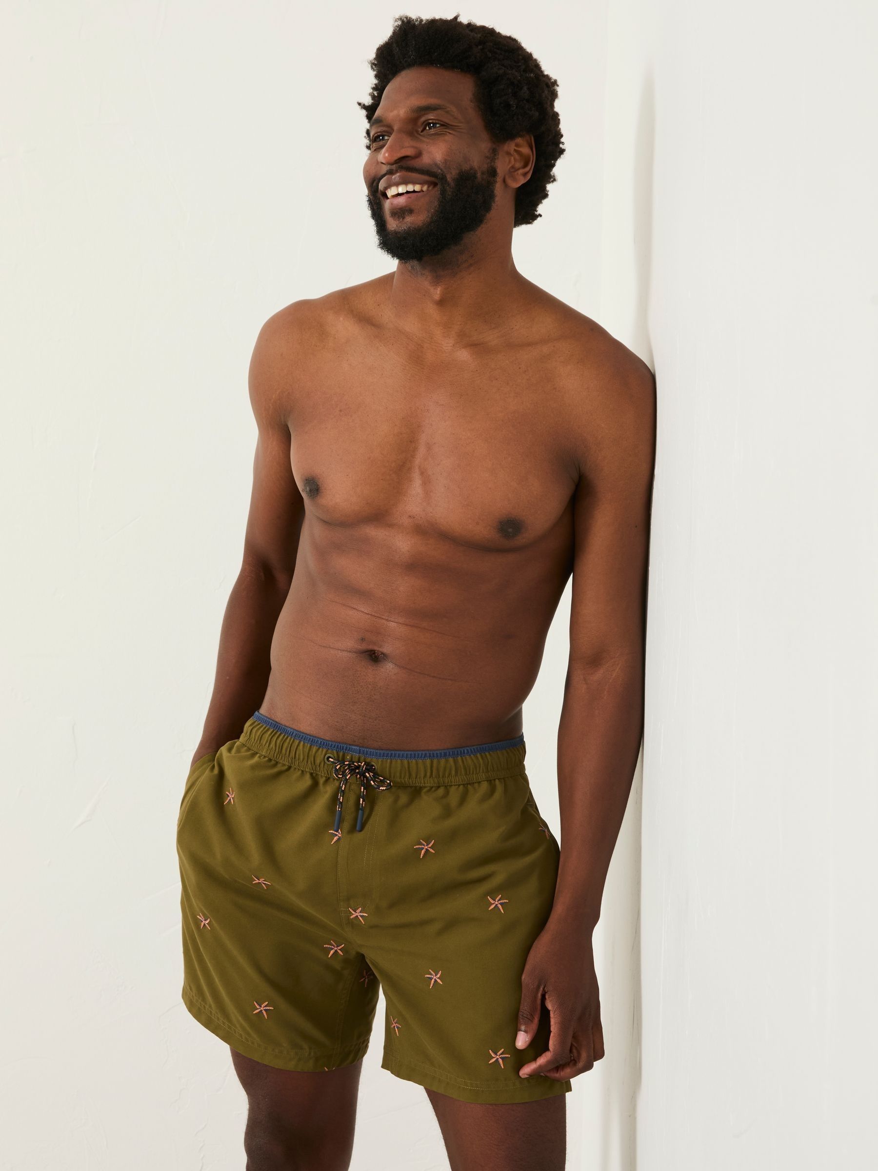 Trevose Khaki Green Embroidered Starfish Swim Shorts - Image 3 of 5