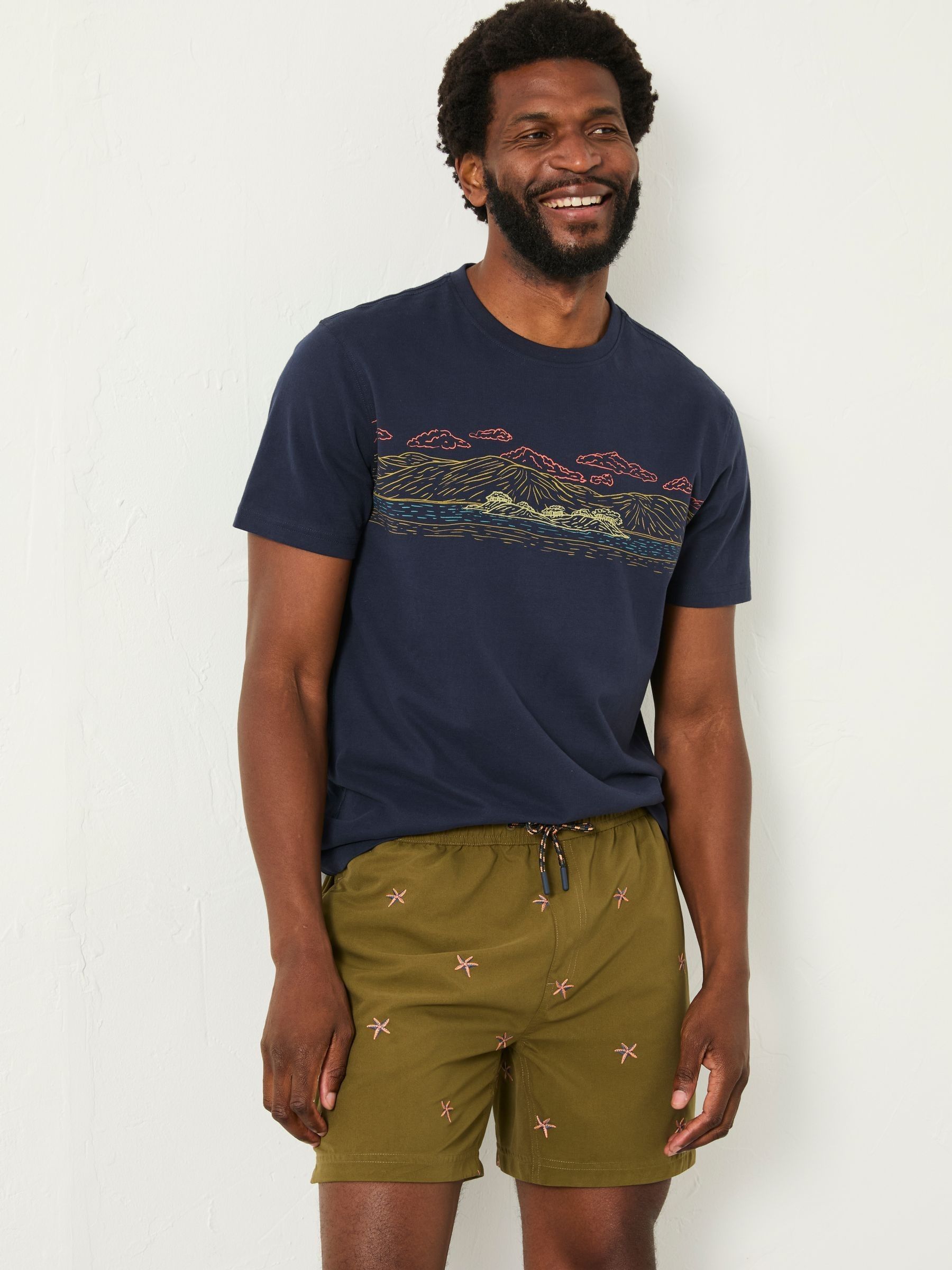Trevose Khaki Green Embroidered Starfish Swim Shorts - Image 4 of 5