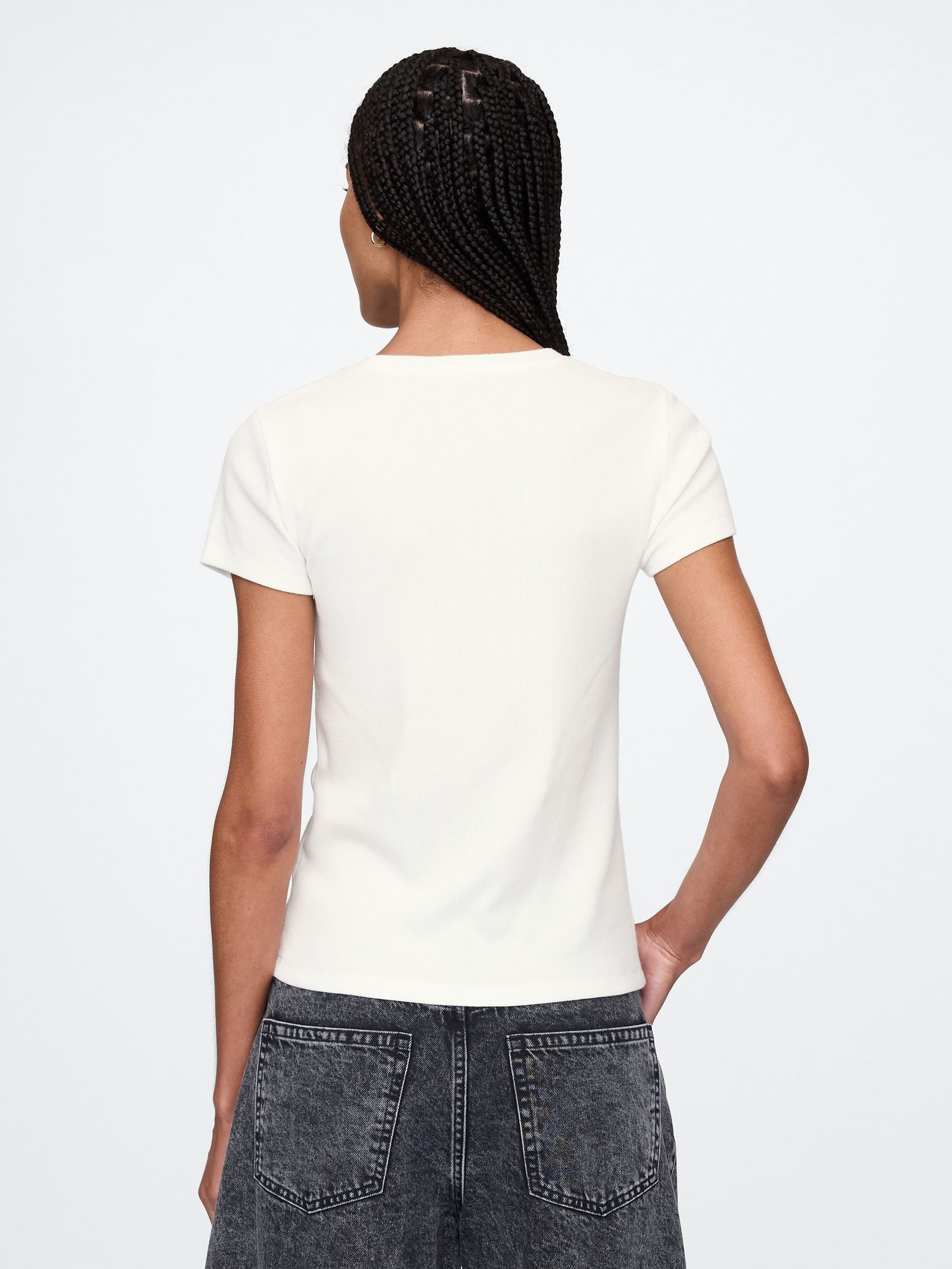 White Modern Rib Cropped T-Shirt - Image 2 of 4