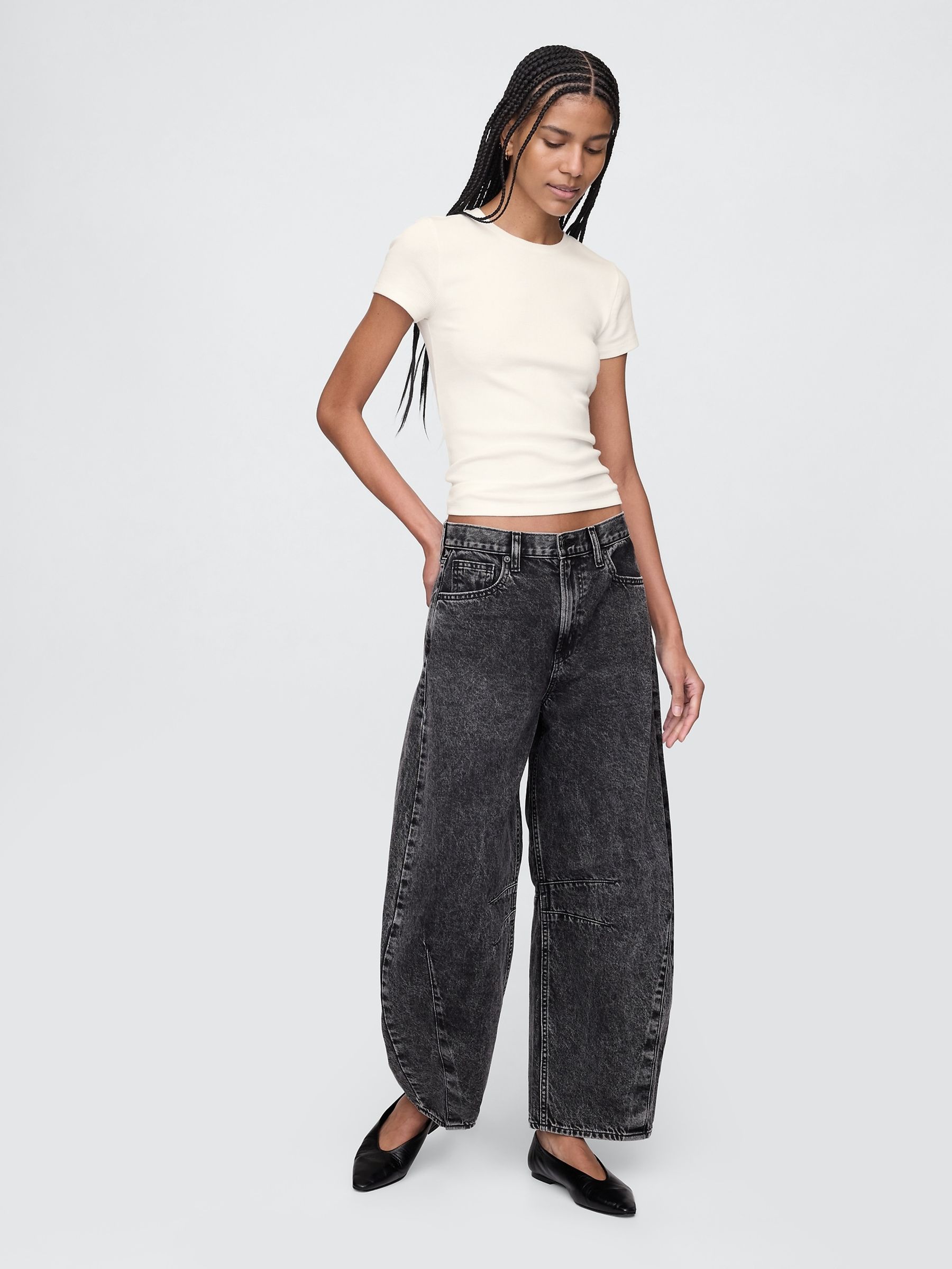 White Modern Rib Cropped T-Shirt - Image 3 of 4
