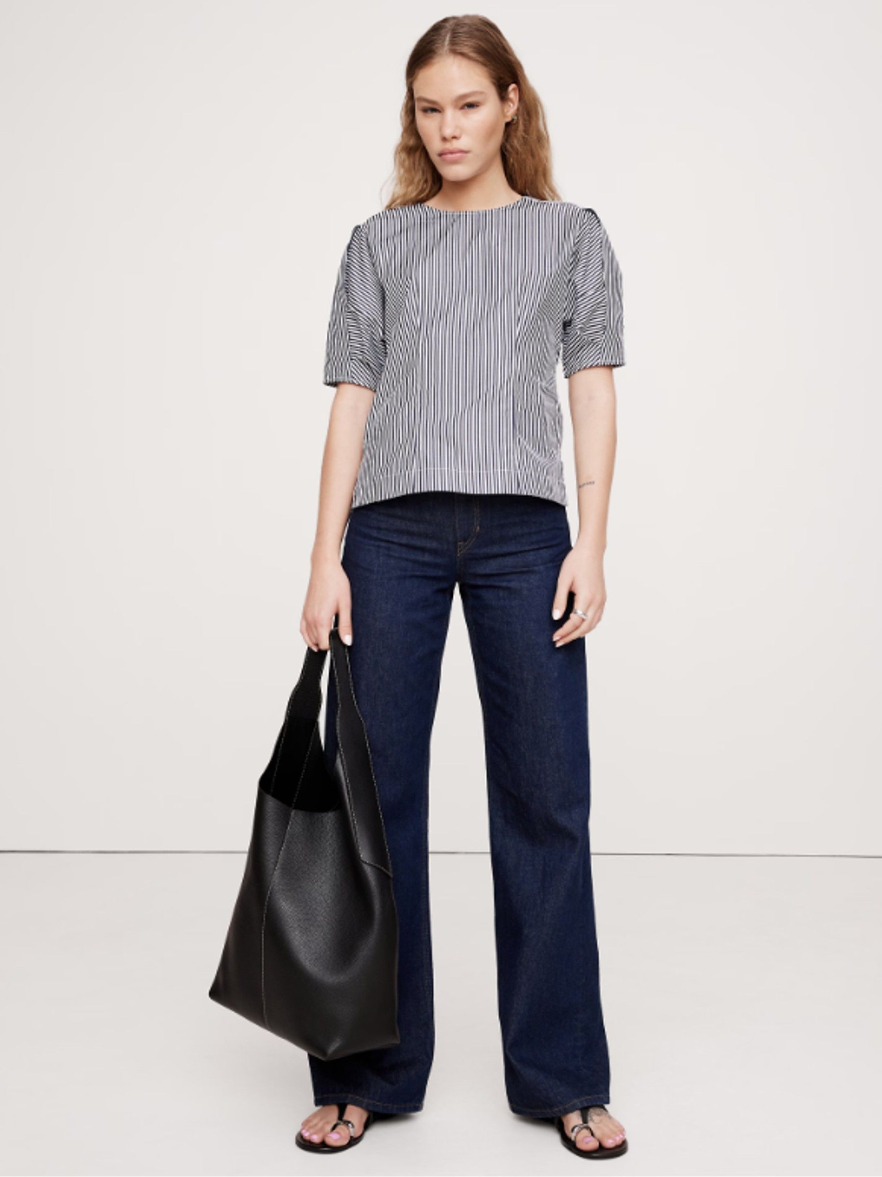Banana Republic Blue Puff Sleeve Poplin Top - Image 1 of 6