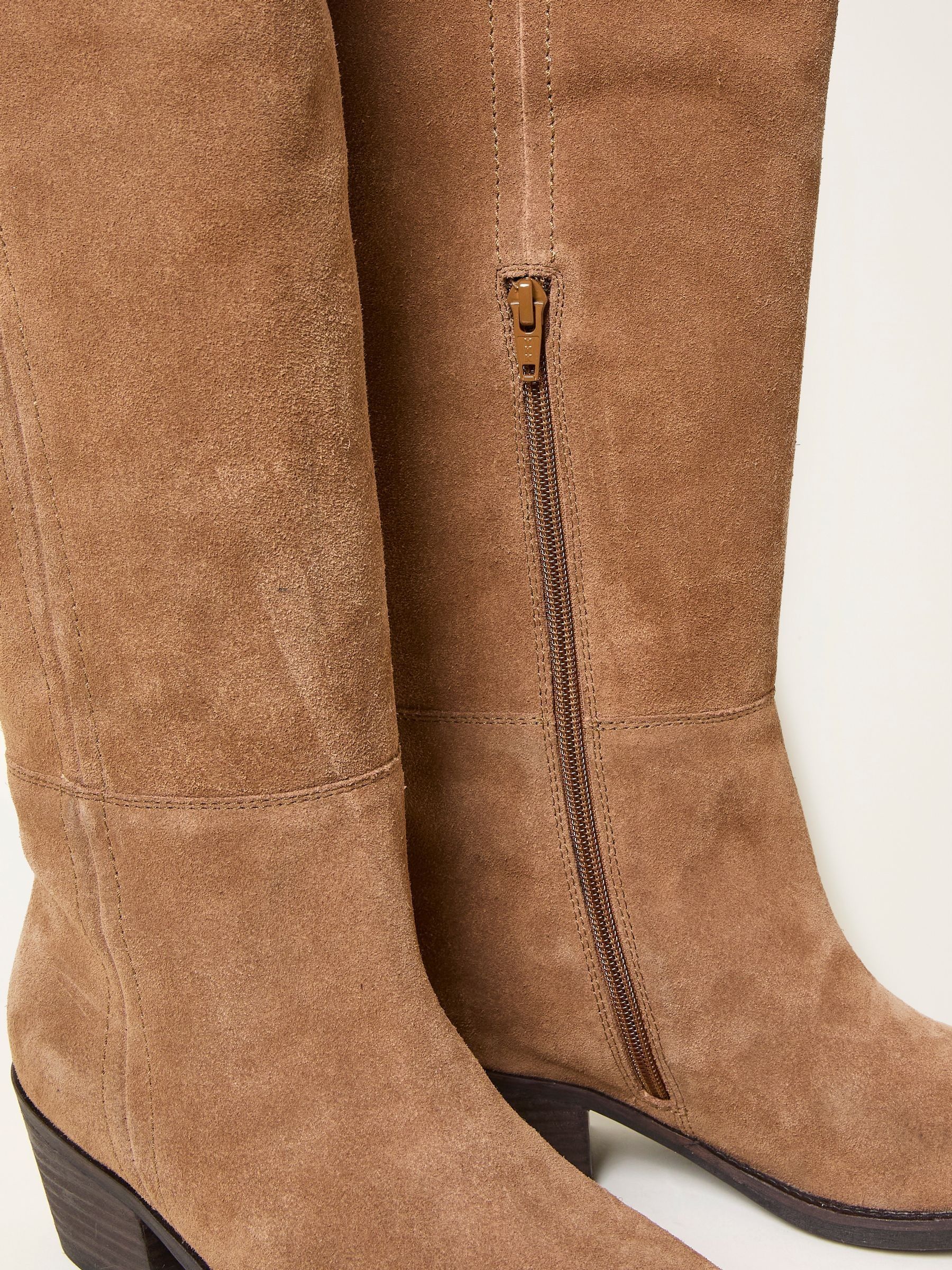 Tan Brown Suede Mid Heel Knee High Boot - Image 2 of 3